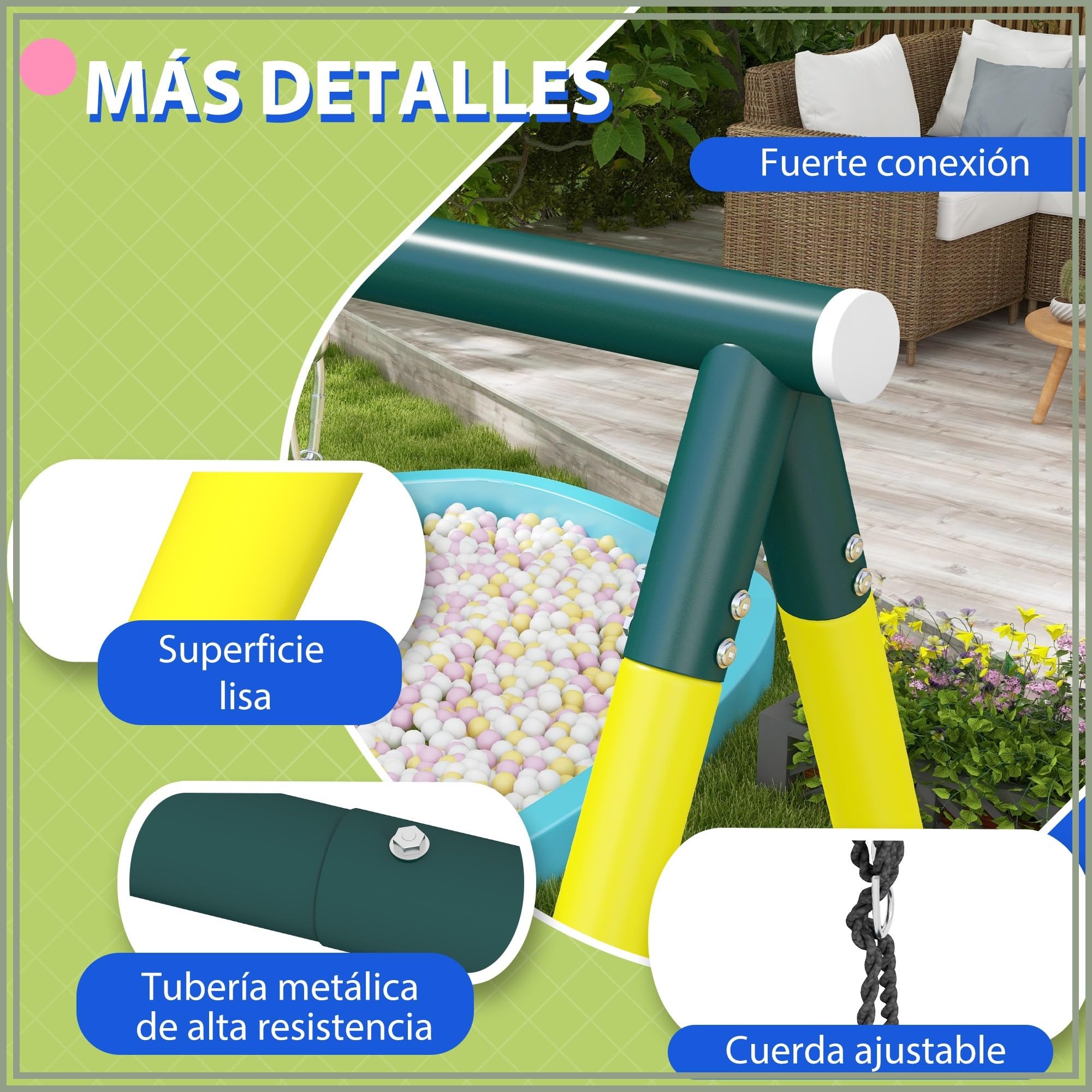 Outsunny Columpio Infantil 4 en 1 Exterior Nido Niños 3 a 8 Años Amarillo