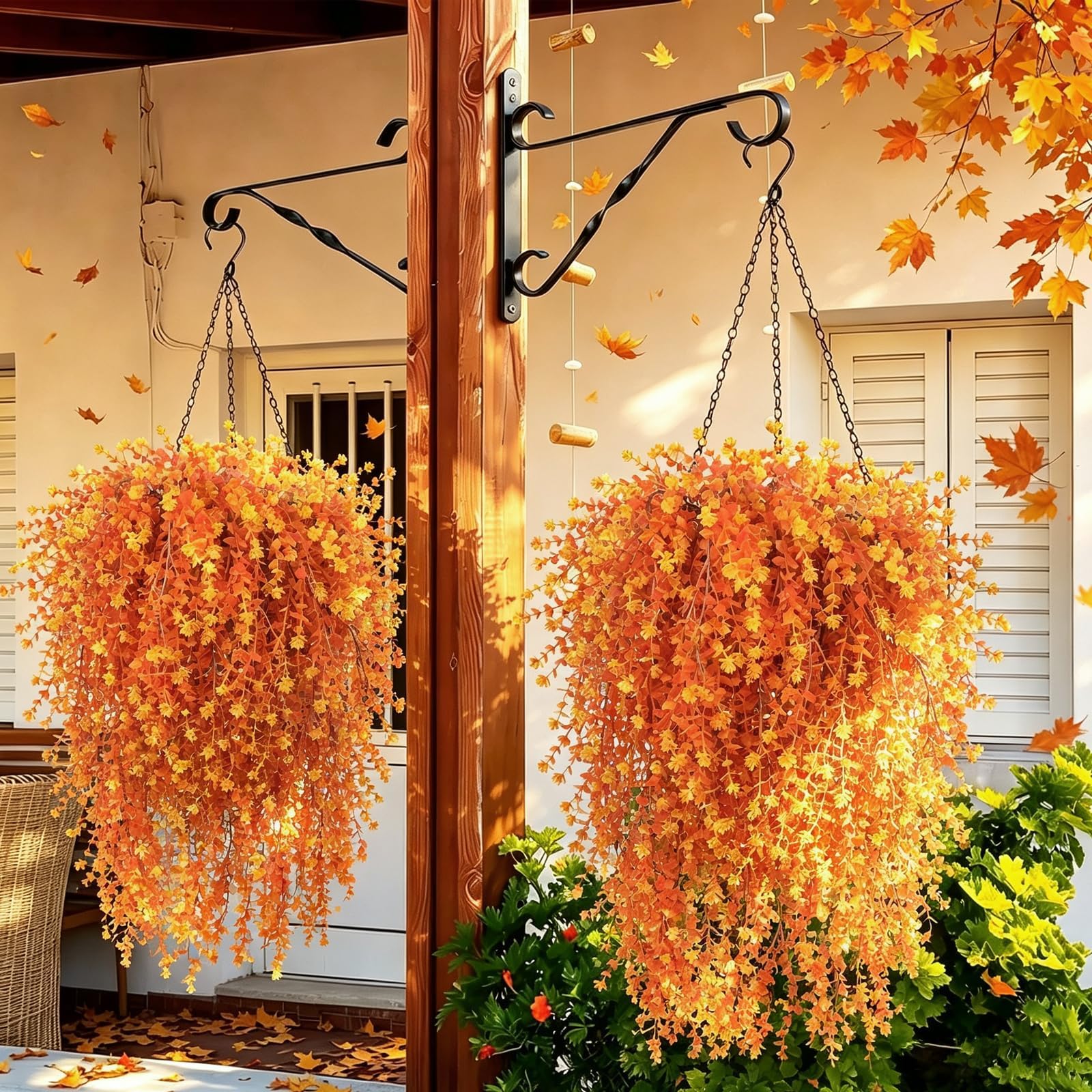 2 cestini artificiali autunnali da appendere, per esterni, fiori