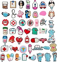 50 Pieces Charms Ornaments for Shoes Nurse Pins for Crocs, Shoe Decoration Accessory, for Doctors Nurses Children, Nurse Accessory Shoe, Nurse Accessories, Plastic, No Gemstone