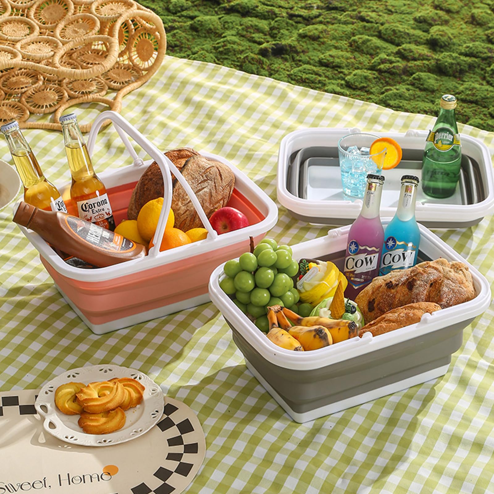 Cestino per Spesa, Pieghevole in Plastica con Manico Cestino, Cassa Pieghevole per Shopping,Ottimo da riporre a casa,per conservare gli snack e in campeggio o in Bagno, 9.2 L