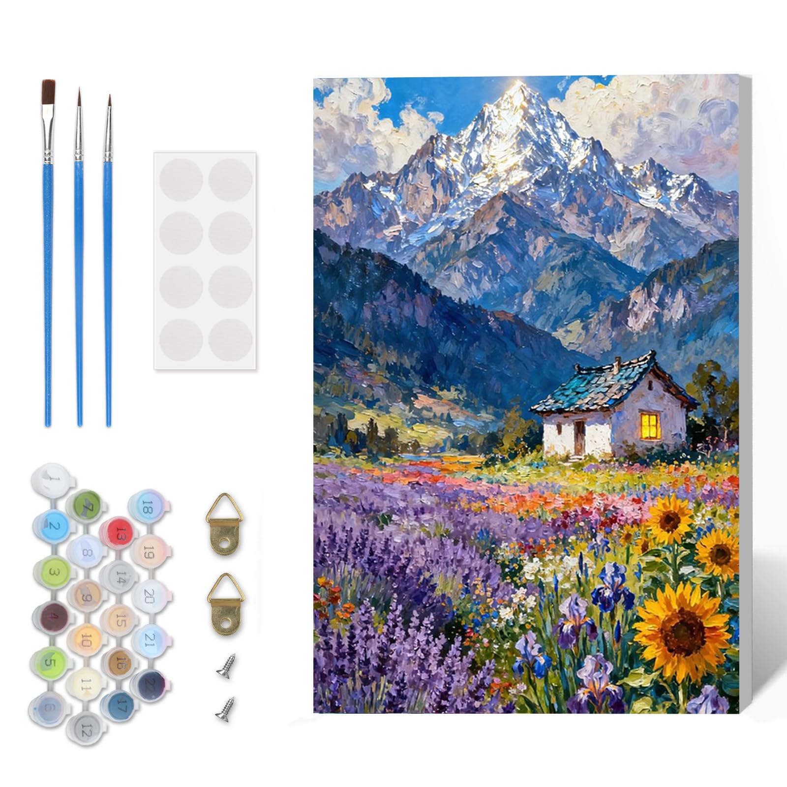 Paint by Numbers Kit for Adults Beginner with Frame, Landscape Adults' Paint-by-Number Kits on Canvas, Mountain DIY Acrylic Painting by Numbers Flower Easy Oil Painting by Number for Home Decor 8x12in