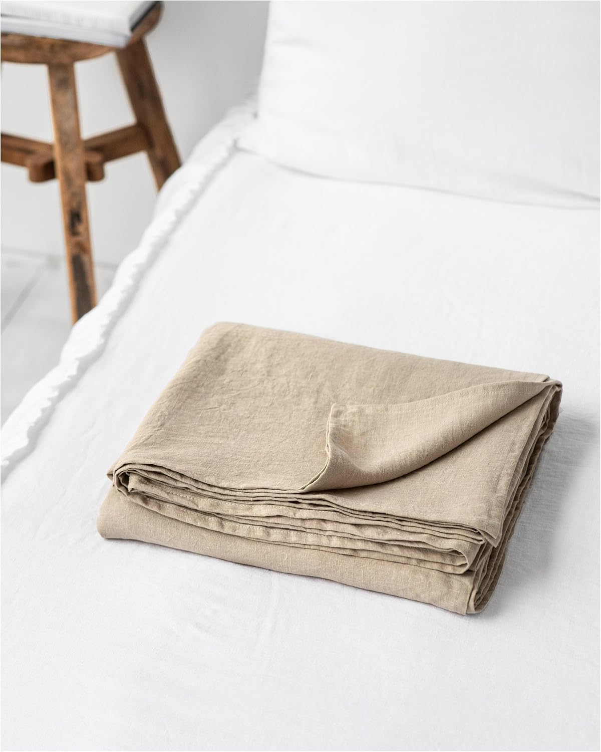 Natural Linen Flat Sheet Full/Double/Queen Size, 100% Flax Linen Flat Sheet Only, Breathable and Cooling Top Sheet, Luxury Flat Bed Sheet