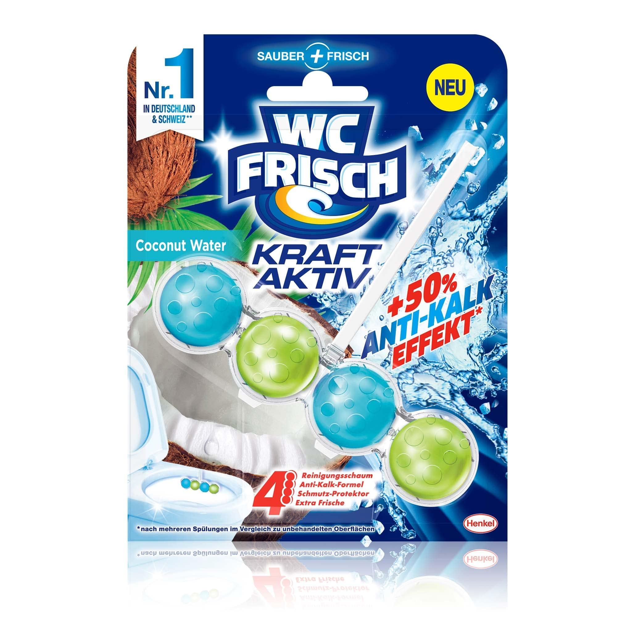 WC FRISCH Kraft Aktiv Duftspüler Coconut (50 g), WC Reiniger für Reinigung bei jeder Spülung, Duftsteine für langanhaltend frischen Duft, + 50 % Anti-Kalk Effekt*