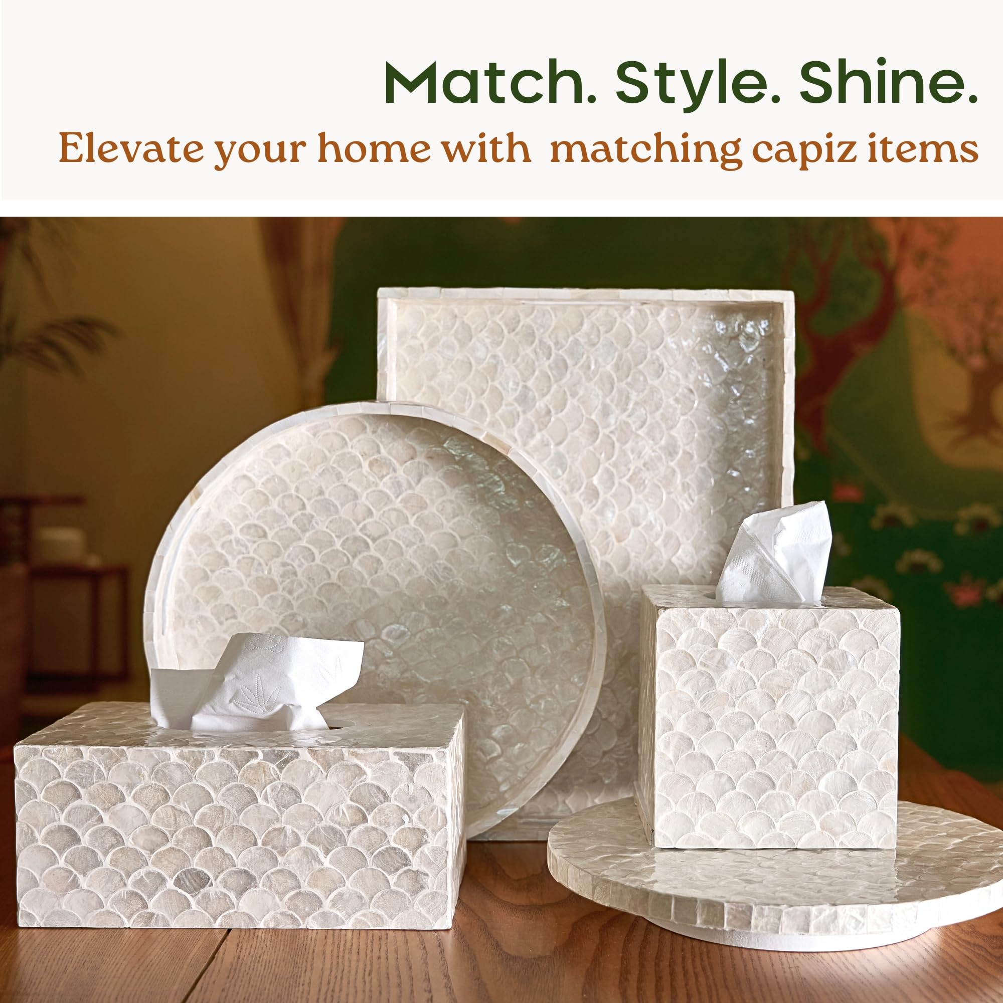 CHI AN HOME Rectangular Capiz Tissue Box Cover, Decorative Mother