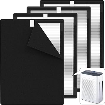 4-Pack K2 Replacement Filter Compatible with LUNINO K2 Air Purifier, Also Compatible with TER Air MK-AP01 and DBFIT AP300 Air Purifiers, 3-in-1 Filtration System