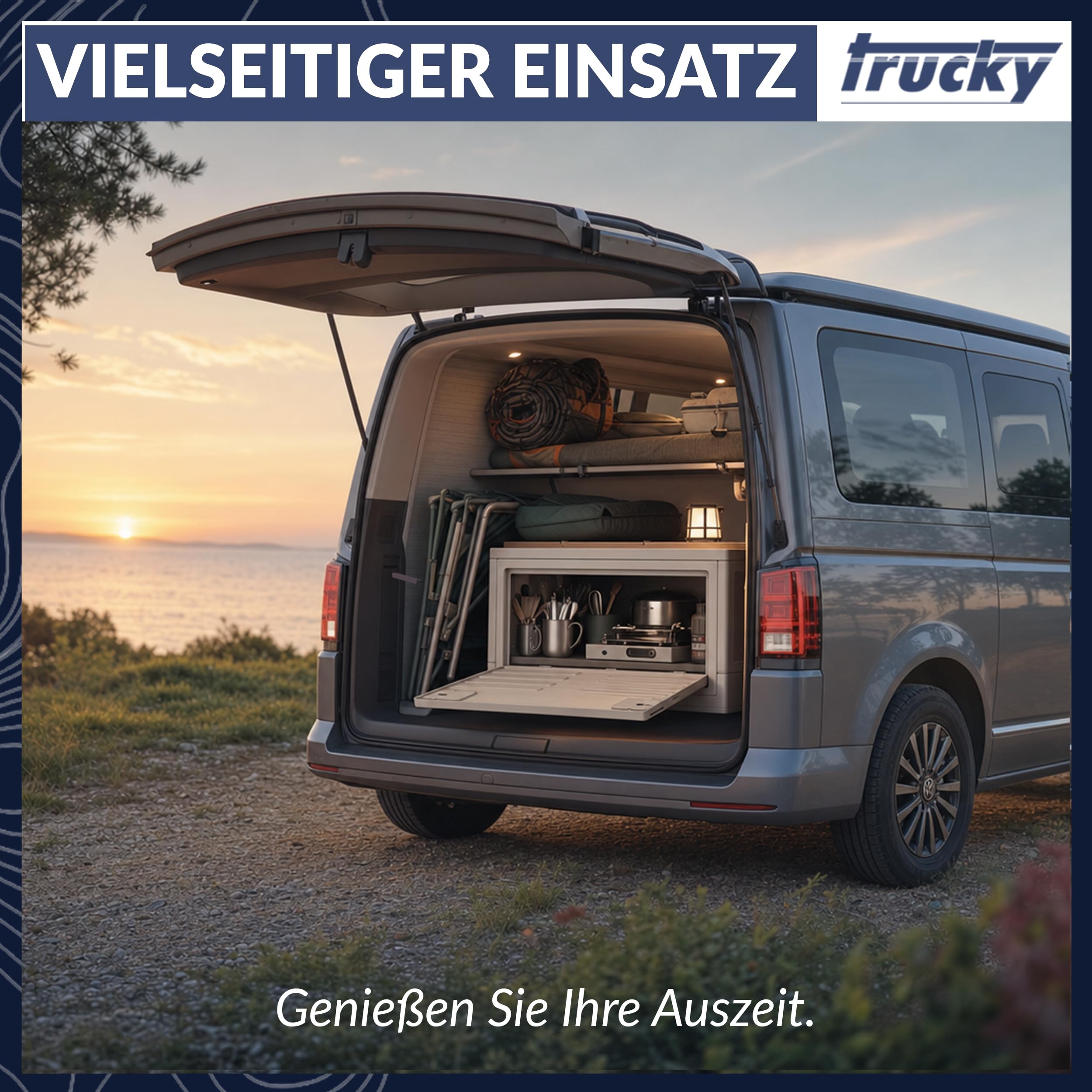 Trucky Caja de almacenamiento con tapa, juego de 2 unidades, 35 L, 48 x 30 x 24 cm, camping, caja plegable, caja de almacenamiento con tapa, plegable, color beige