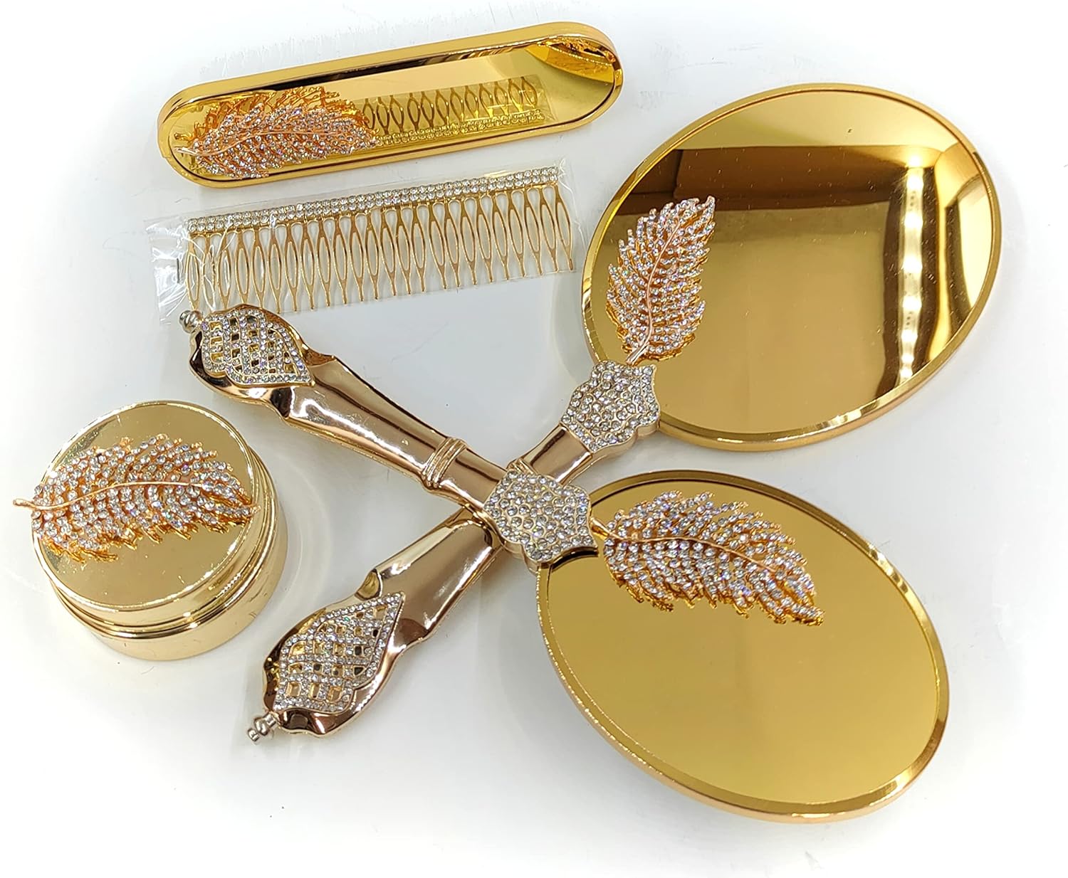 Makeup Vanity Mirror Comb Hair Brush Set | Vintage Antique Mirror Comb Brush | Antique Vanity Makeup Mirror Gold Vanity Mirror Hair Brush Set | Hand Beauty Mirror | Comb and Mirror Set (Gold) : Beauty & Personal Care