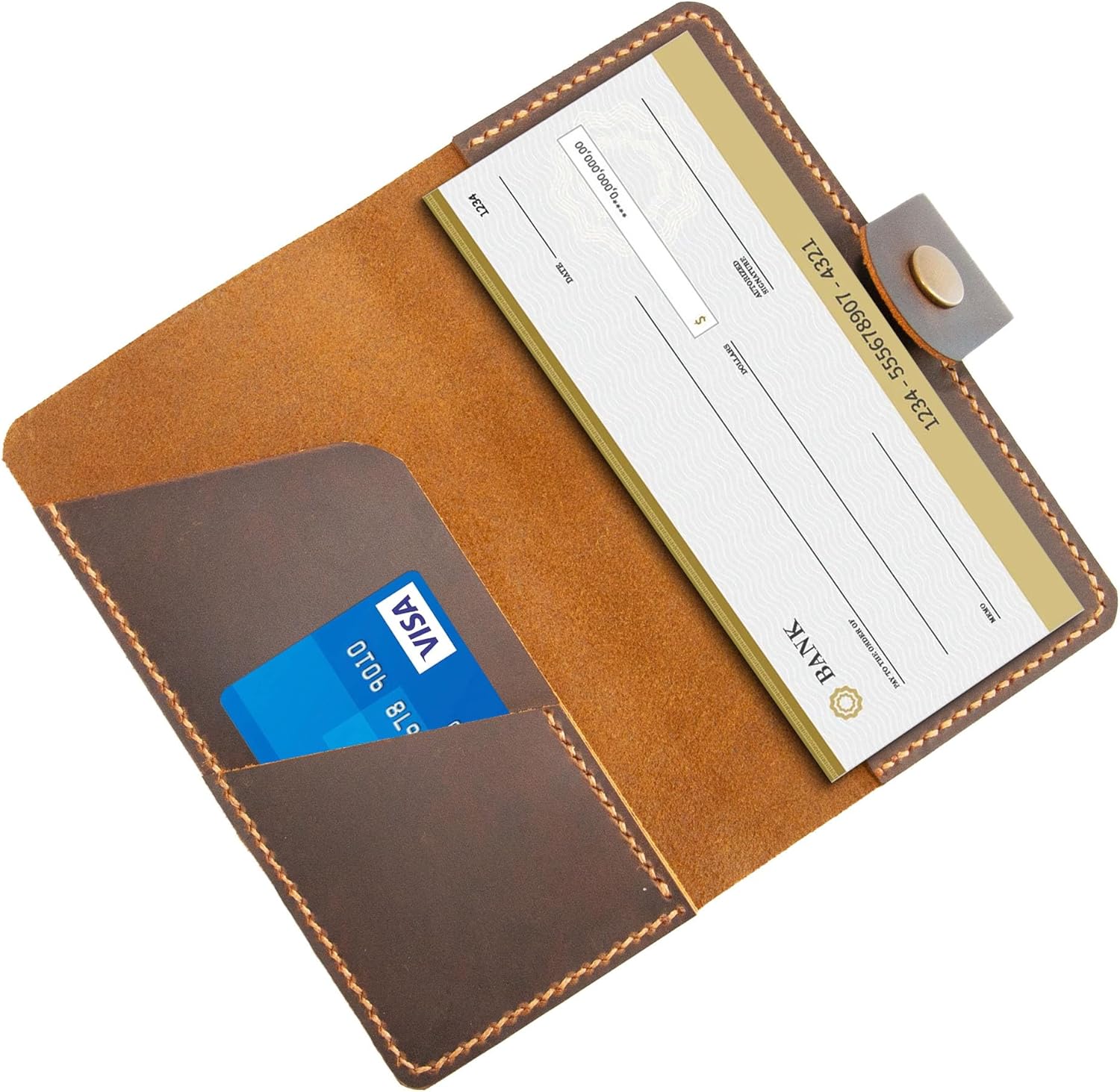 Leather checkbook holder, Checkbook cover handmade, For Women and Men, Christmas gifts (Brown) - Image 2