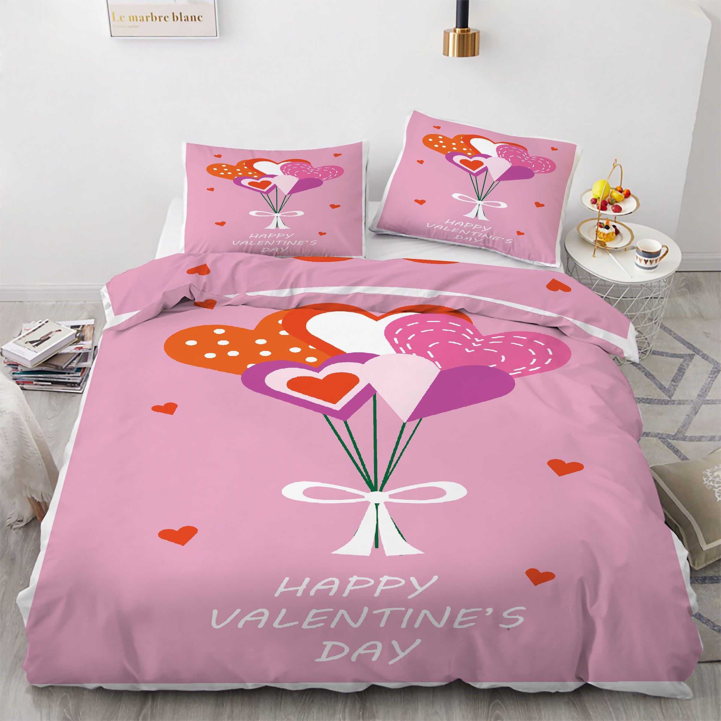 Housse de couette 160x200 rose parure de lit 3 pièces microfibre Kg1161