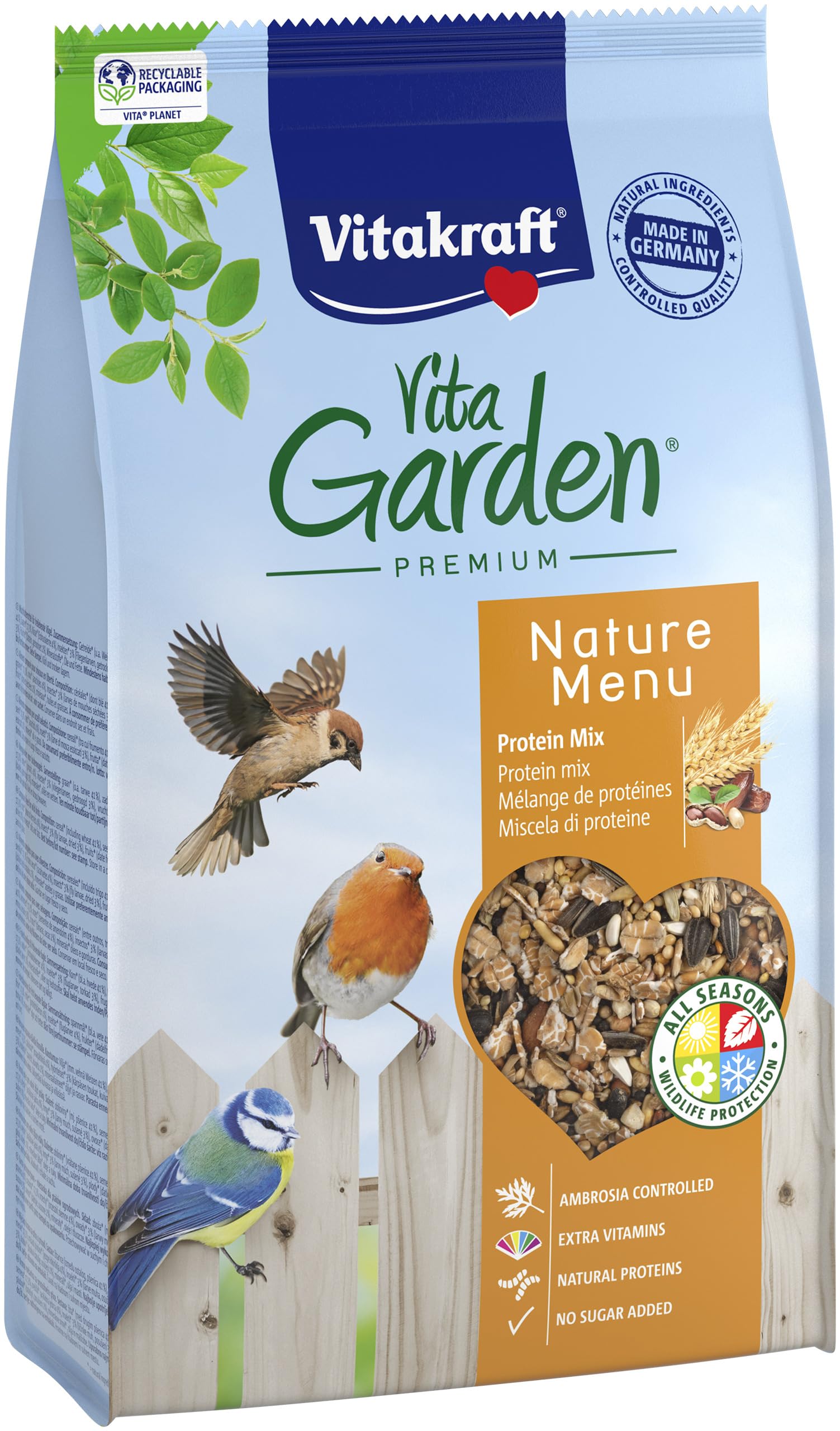 Vitakraft Vita Garden, Wildvogelfutter, mit tierischen Proteinen, umweltschonend, Ambrosia kontrolliert, ohne Zusatz von Zucker (1x 1kg)