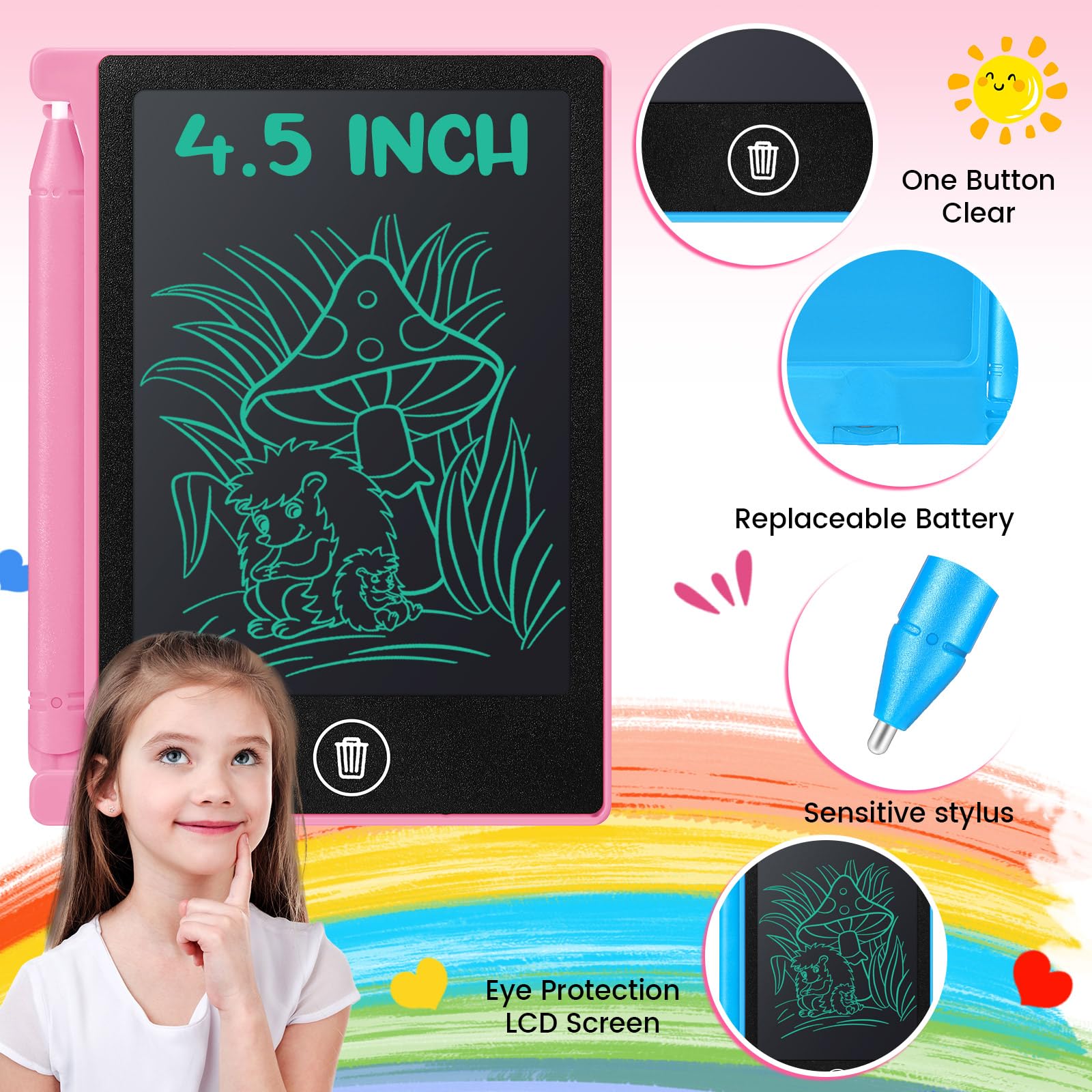 Zhehao 42 mini tavolette da scrittura LCD per bambini, 11,4 cm, elettroniche, riutilizzabili, per scarabocchiare, tappetino da disegno cancellabile, strumenti educativi per bambini e bambine