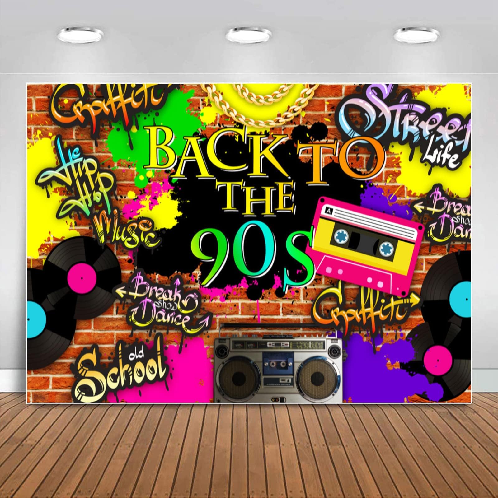 Sensfun Back to The 90s Backdrop Retro Graffiti Brick Wall 1990s Hip Hop Photography Background for Men Women 90's Birthday Decorations Old School Prom Themed Party Banner Photo Booth Supplies 7x5ft