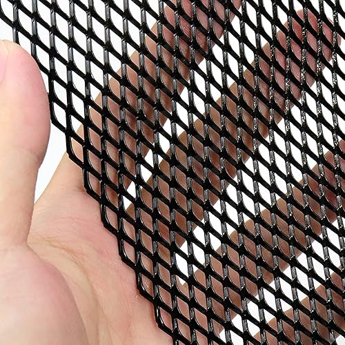 Miniatura 4 de Hoja de malla para parrilla de automóvil de 47 x 15.7 pulgadas, rollo de malla multifuncional de aleación de aluminio pintado negro (rejillas