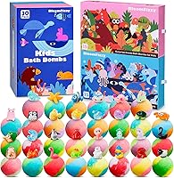 BloomFizzy 30 Kids Bath Bombs with Surprise Animal Toys - Natural, Safe, Educational Gift Set for Fun Bath Time