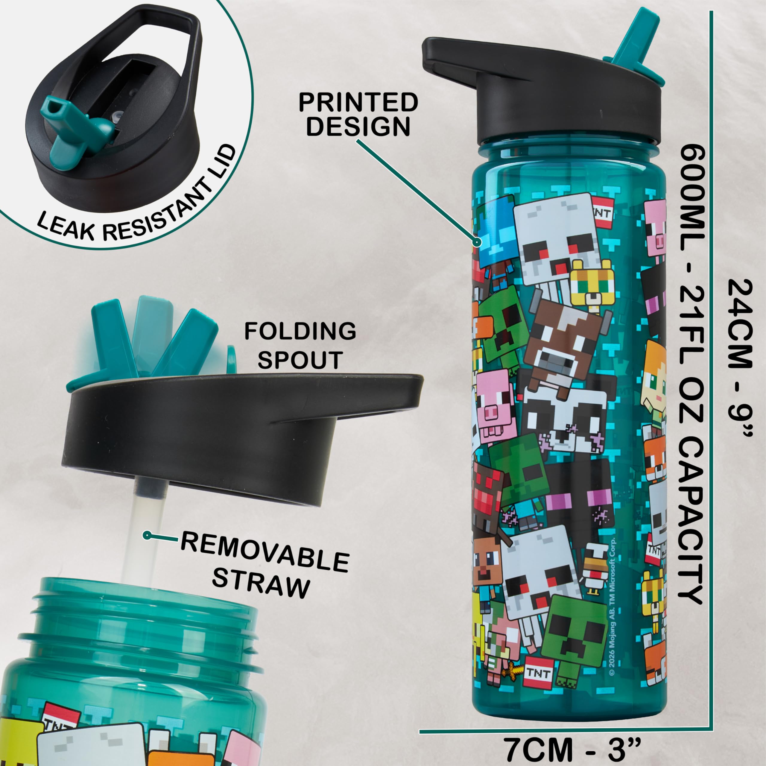 Get Trend Minecraft Zestaw izolowanych toreb na lunch dla dzieci, 3 szt., lekkie pudełko na lunch Bento, 600 ml, bez BPA, ze słomką i torbą chłodzącą, przybory szkolne, prezenty dla chłopców, graczy