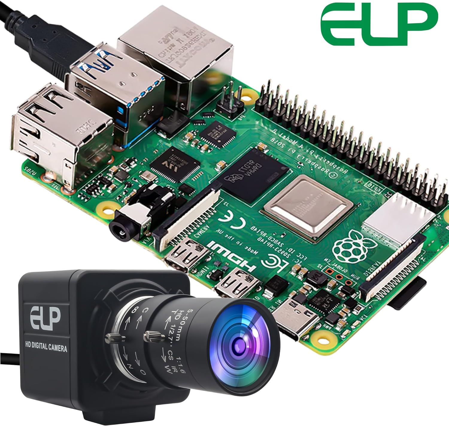ELP Global Shutter USB Webcam - 1080P 90fps, Manual Zoom, Variable Focus, AR0234 Close-up Camera for Laptop