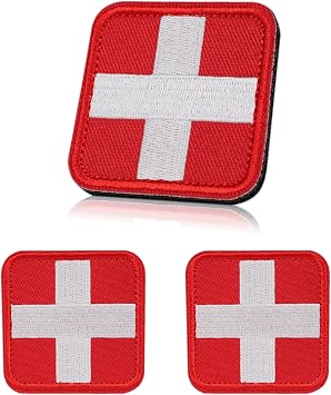2x2-Inch Embroidered Medical First Aid Patch Cross Red Appliques with Hook & Loop for Tactical Backpacks Pouches Bags Jackets, 2 Pack