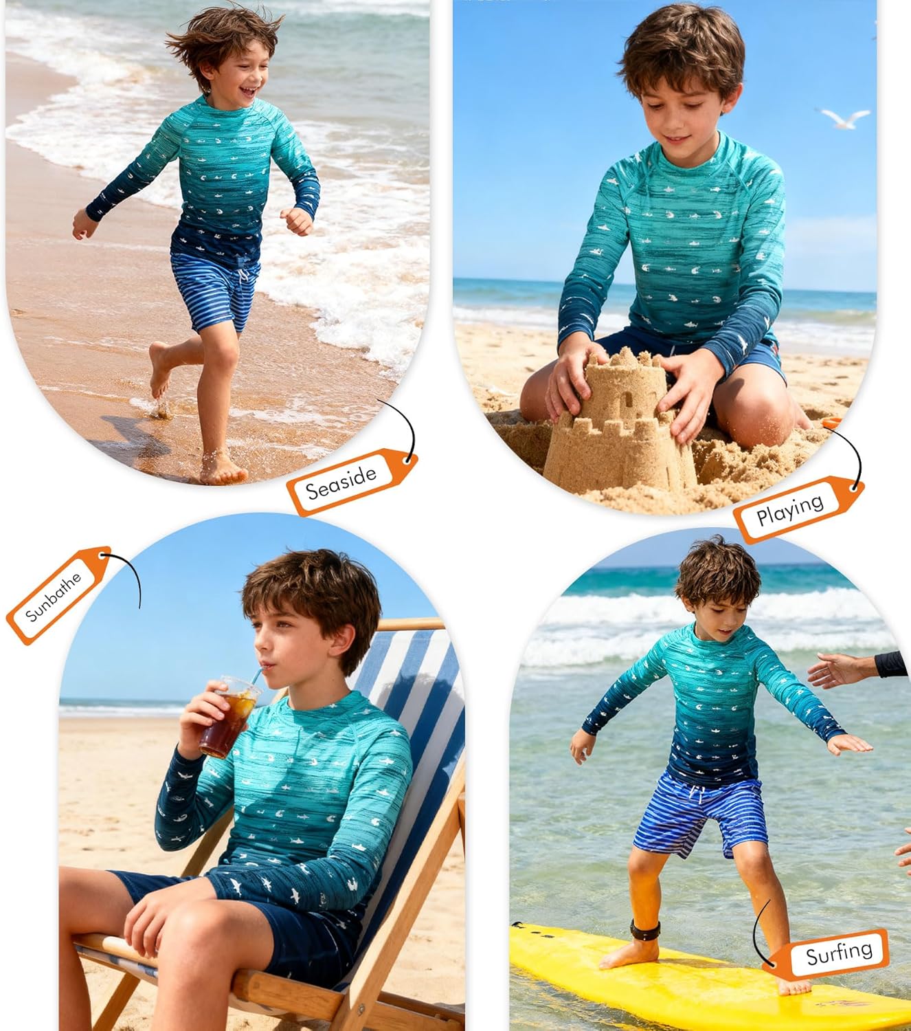 UNIFACO UPF 50+ Little Boys Long Sleeve Rash Guard Swim Shirt Premium Sun Shirt for 1-8 Years - Image 2