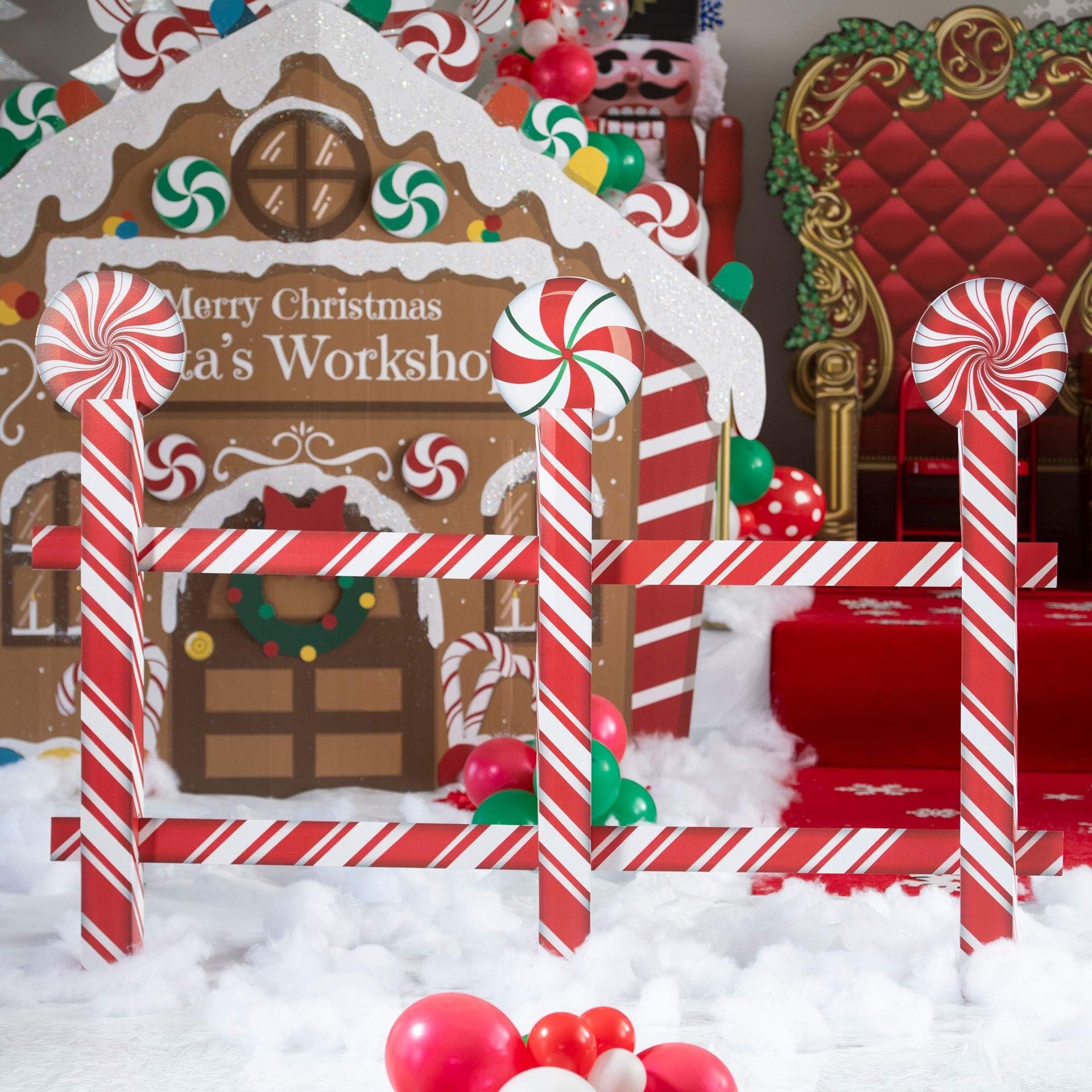 Shindigz 4 ft. 8 in. Christmas Peppermint Candy Cane Fence Standee Standup Decoration Decor Scene Setter Cardboard Cutout Props