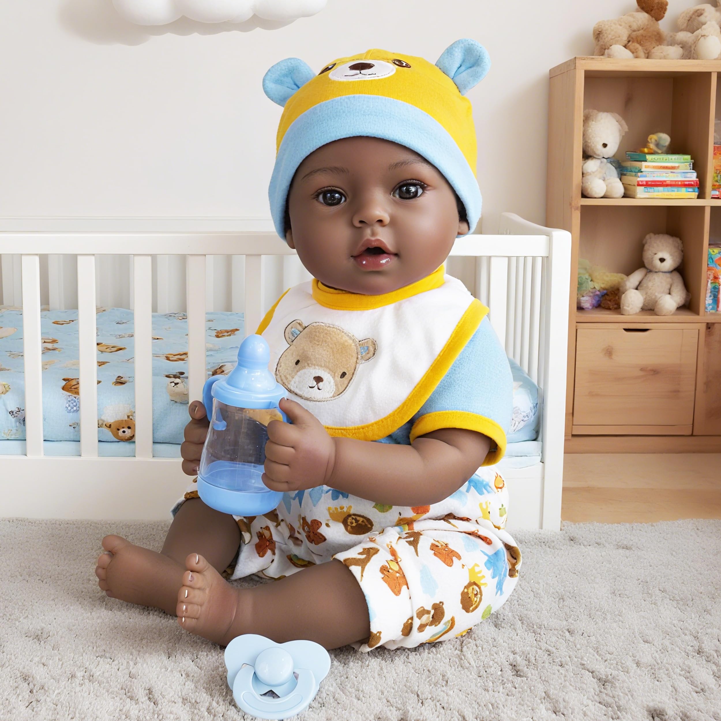 Muñeca realista de bebé recién nacido, muñecas de bebé afroamericanas realistas de 18 pulgadas, muñeca de bebé recién nacido con peso de tela suave, muñecas de la vida real, regalo para niños a 8