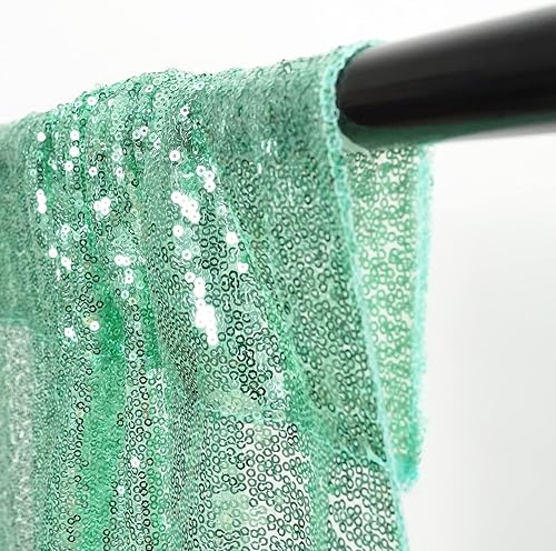 Miniatura 6 de Poise3EHome Cortina de telón de fondo de lentejuelas verde menta, 2 paneles, 2 x 8 pies, poliéster, para decoración de fiestas y bodas