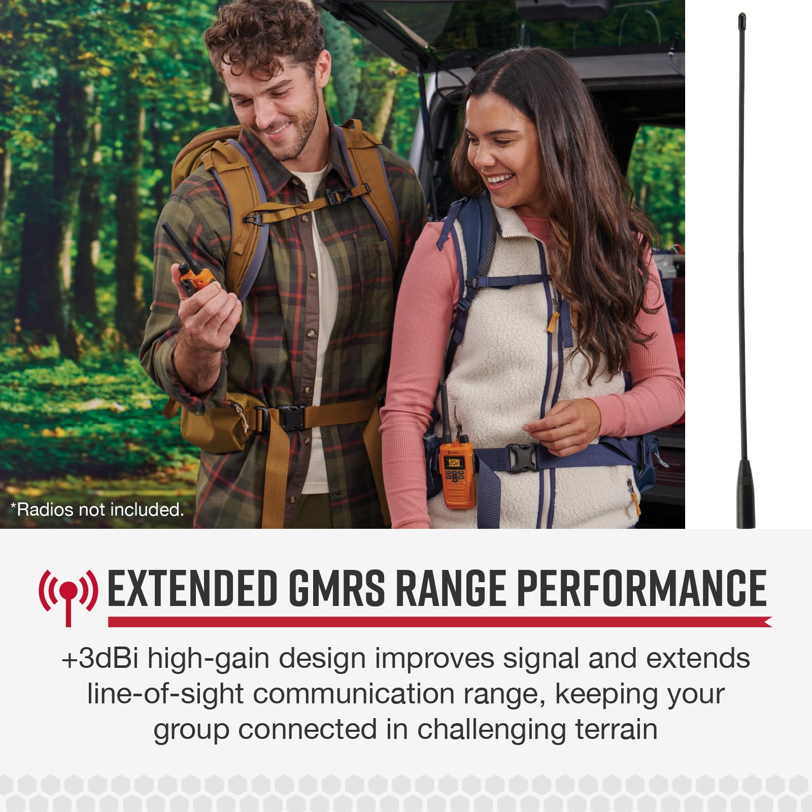 Cobra GMRS Antenne à gain élevé pour radios bidirectionnelles – Portée étendue de 38,1 cm + 3 dBi Antenne fouet à gain élevé pour radios portables GMRS et talkie-walkie