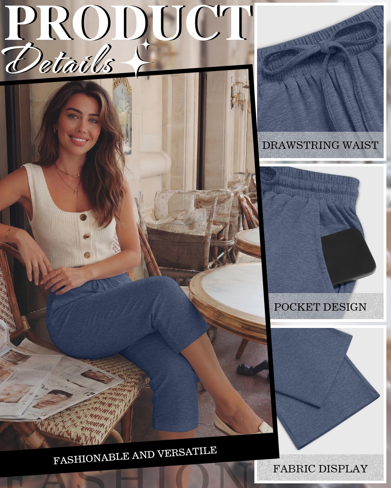 Neer Lot de 4 Pantalons Capri à Jambes Larges pour Femme - Pantalon de Yoga avec Cordon de Serrage - Coupe Ample - avec Poches