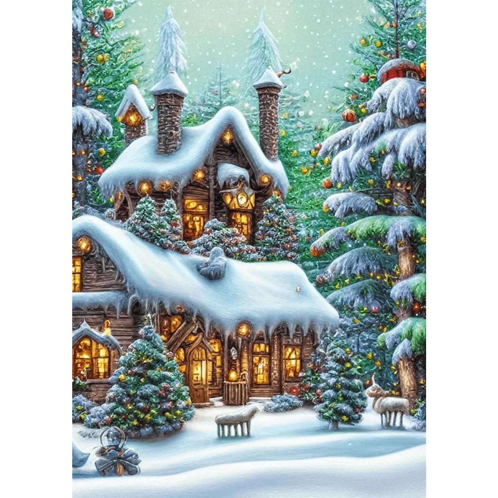 RICUVED Winter Diamond Painting Kits, 5D Diamond Painting Kits for Adults Christmas Tree Round Full Drill Diamond Painting Kits Diamond Art Christmas Picture Crystal Art for Home Decor 30x40cm — image 1