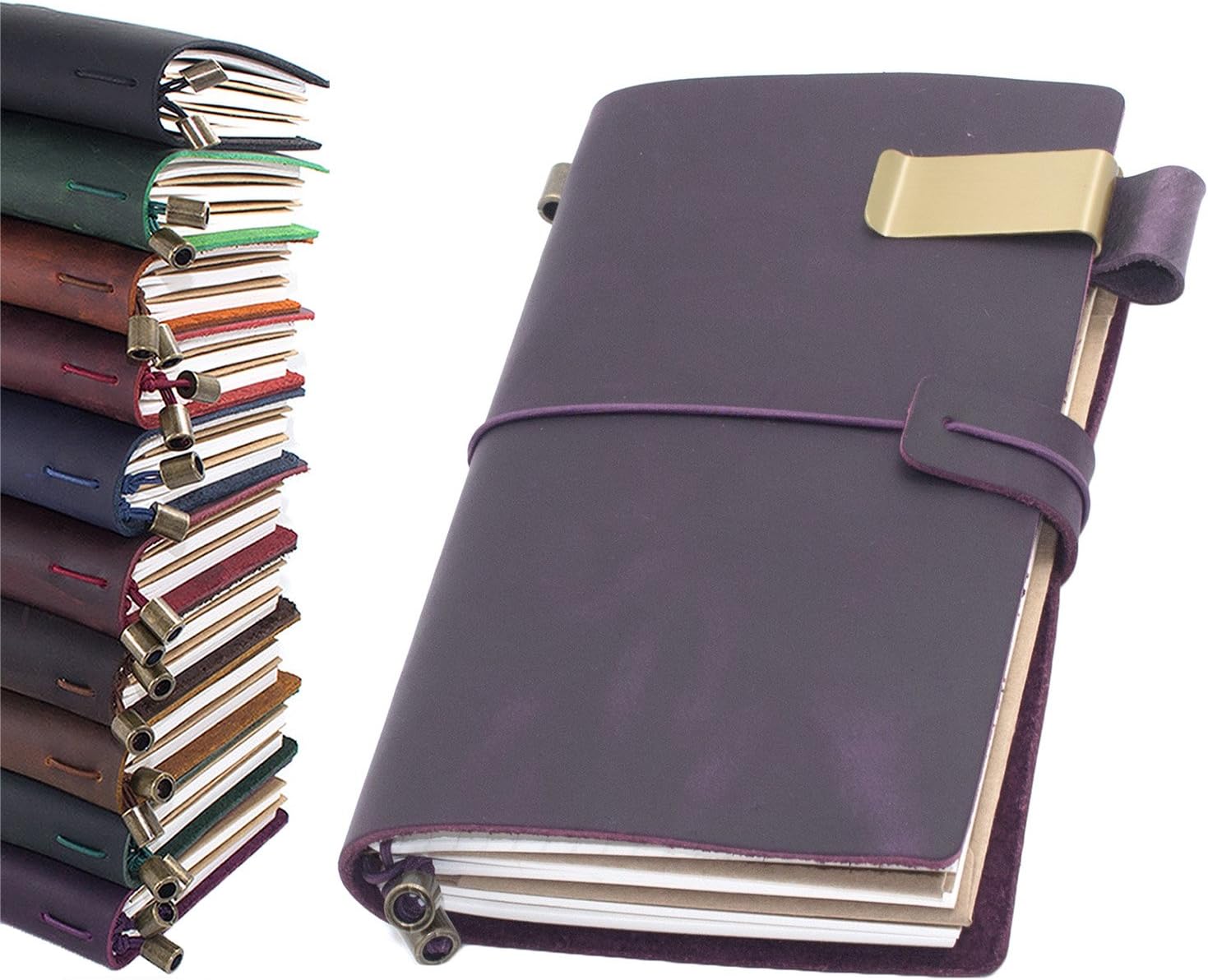 Leather Journal, Handmade Vintage Refillable Travel Diary Writing Notebook Gift for Men & Women 8.7"x4.7" Purple