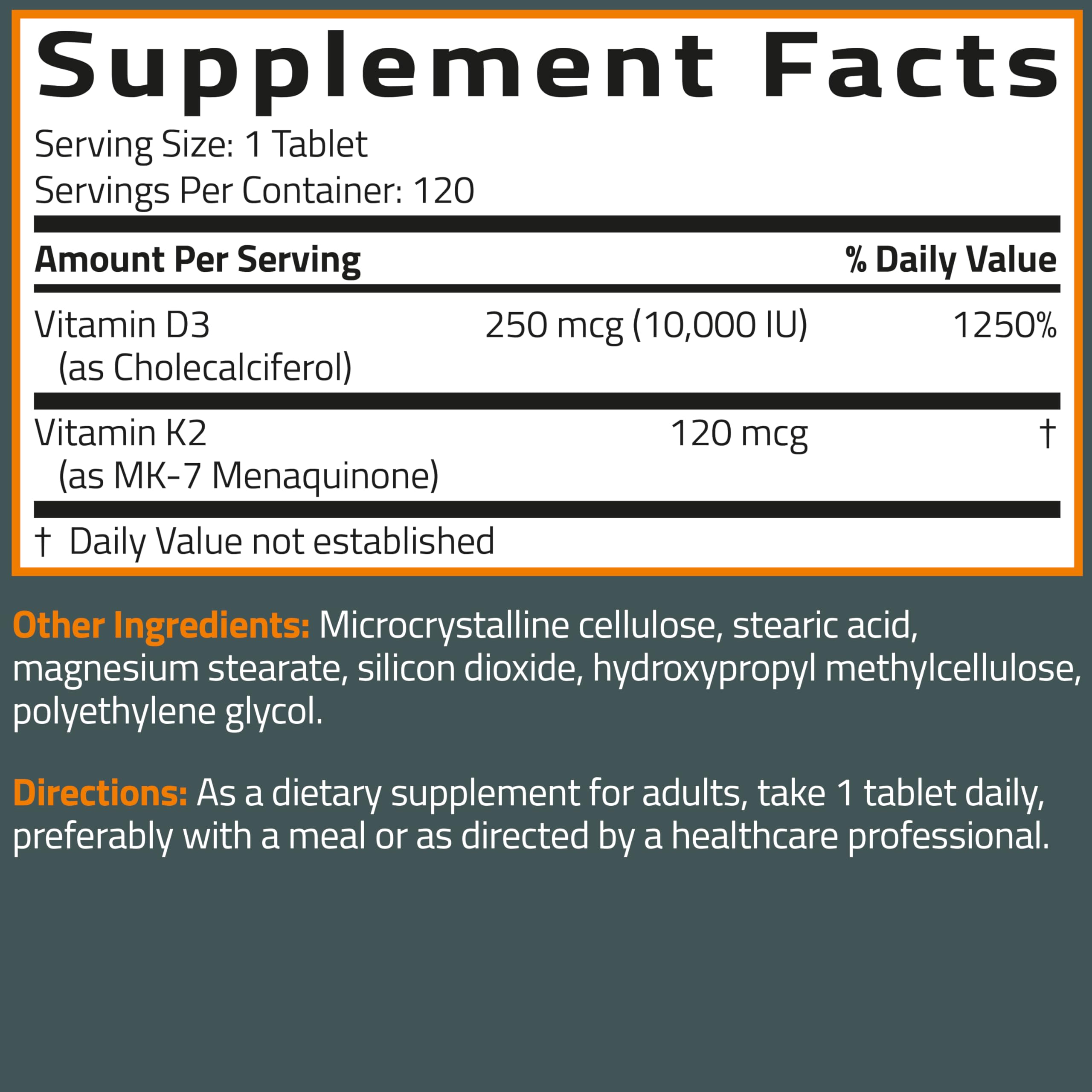 Bronson Vitamin K2 MK-7 + D3 10,000 IU Extra Strength, 120 Tablets — Amazon image 8
