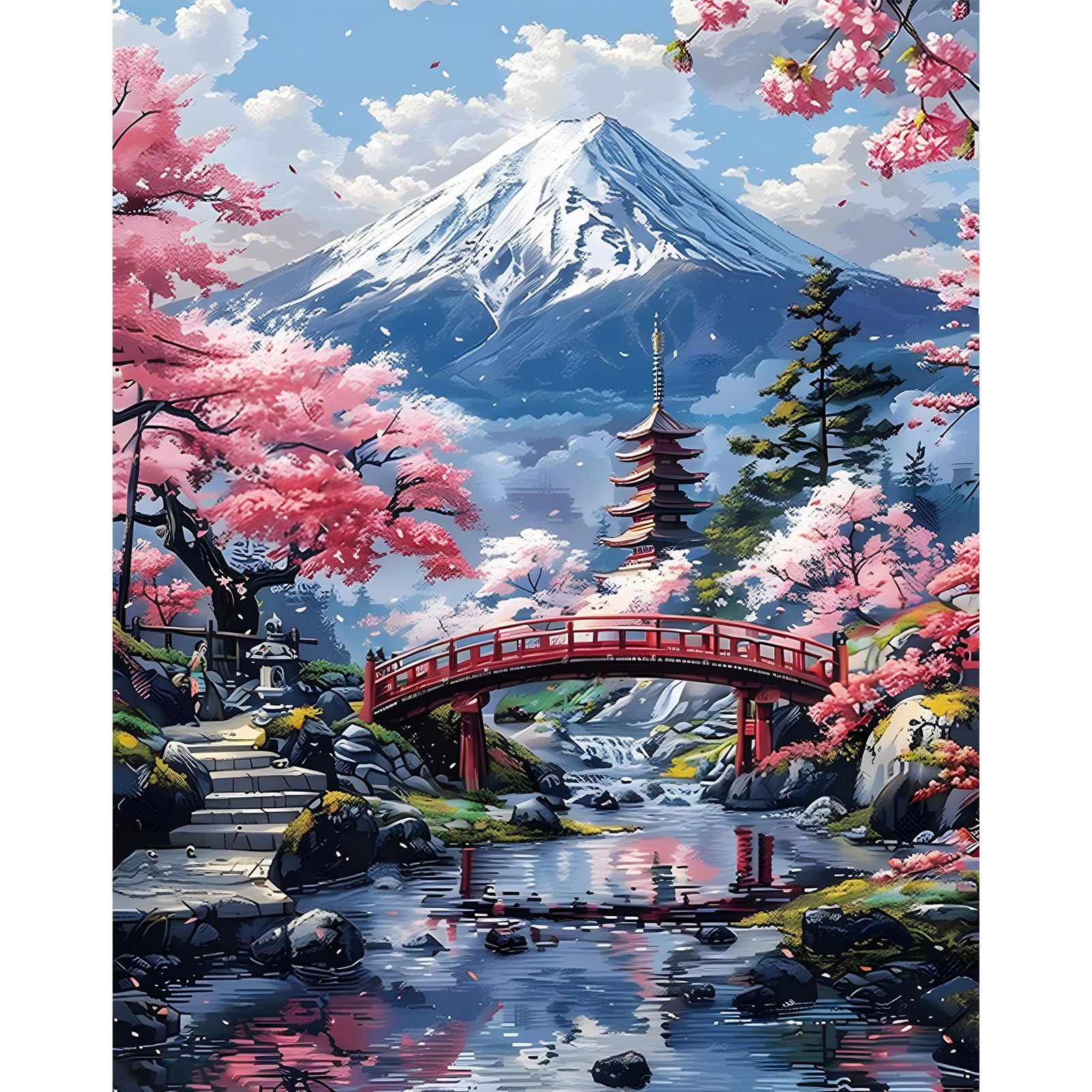 TOSTOG Paint by Numbers for Adults Kits, Cherry Blossom, Painting by Numbers On Canvas, Landscape, Without Frame, DIY Color Oil Painting Acrylic Paints for Gifts Home Wall Decor 16x20in/40x50cm