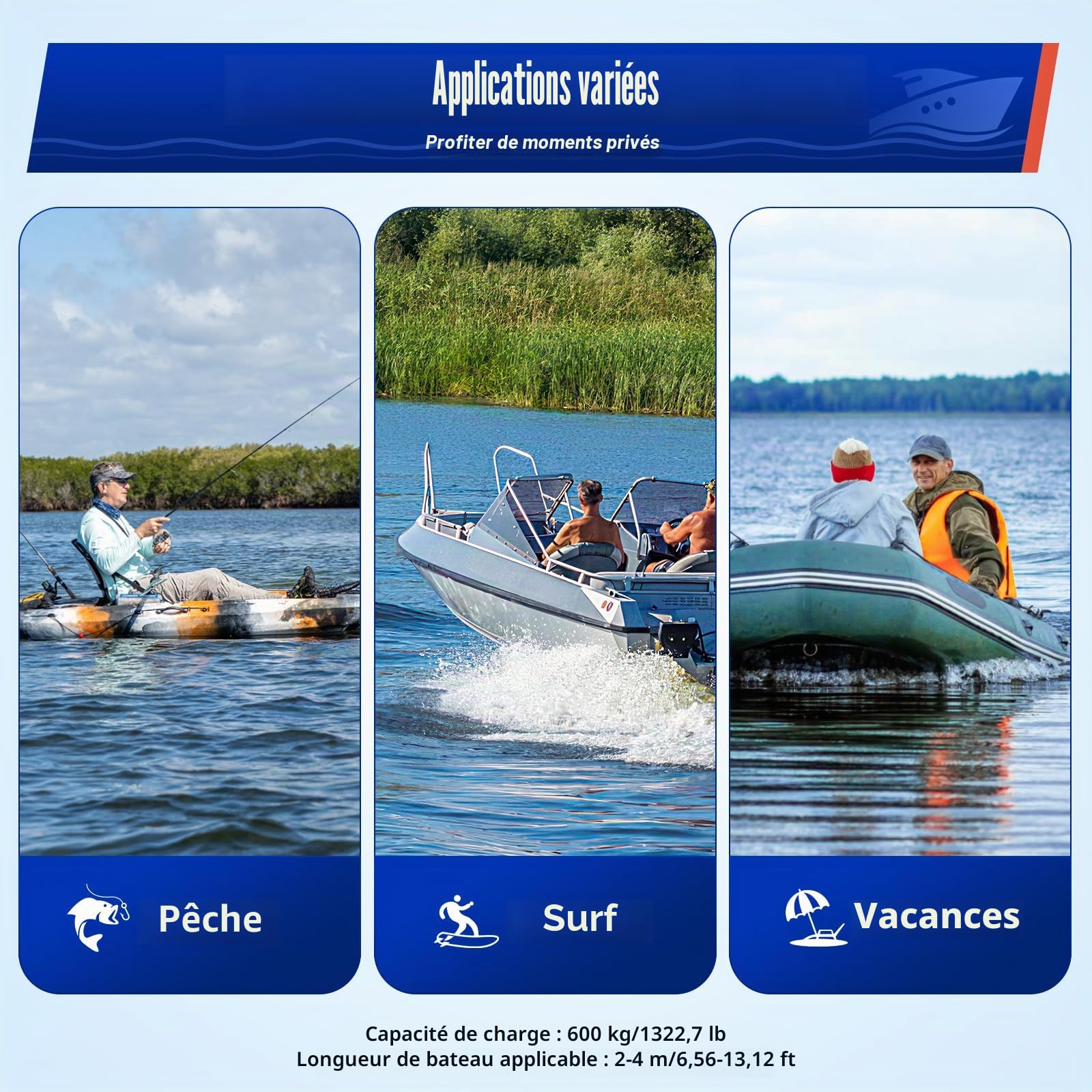 Moteur électrique de bateau 65 LBS, moteur électrique 12 V, moteur hors-bord, moteur hors-bord, moteur de bateau pour bateaux gonflables, bateaux en fer, bateaux en plastique