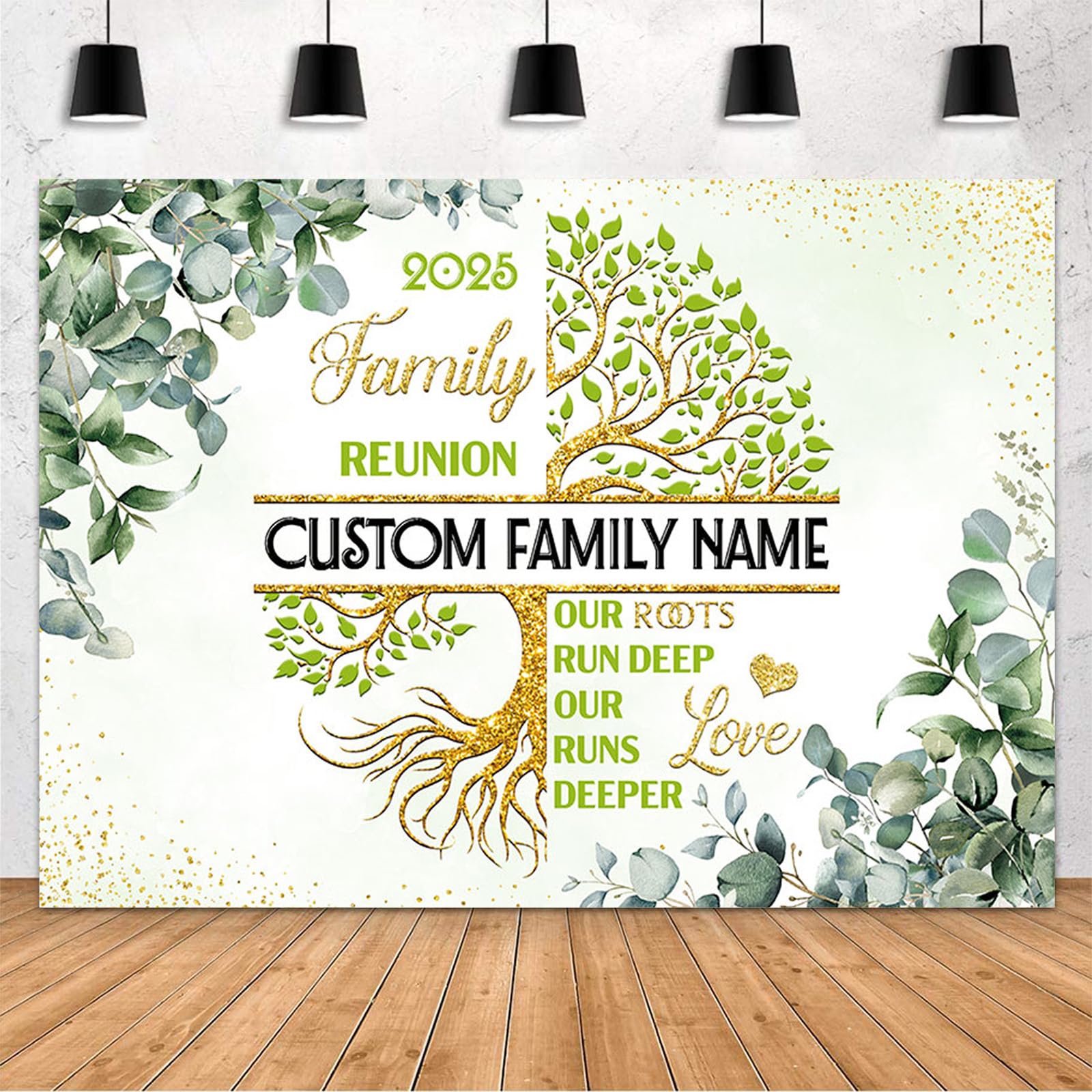 MEHOFOND 7x5ft Custom Family Reunion Backdrop Family Tree We are Family Personalized Photography Background Green Eucalyptus Leaves Family Party