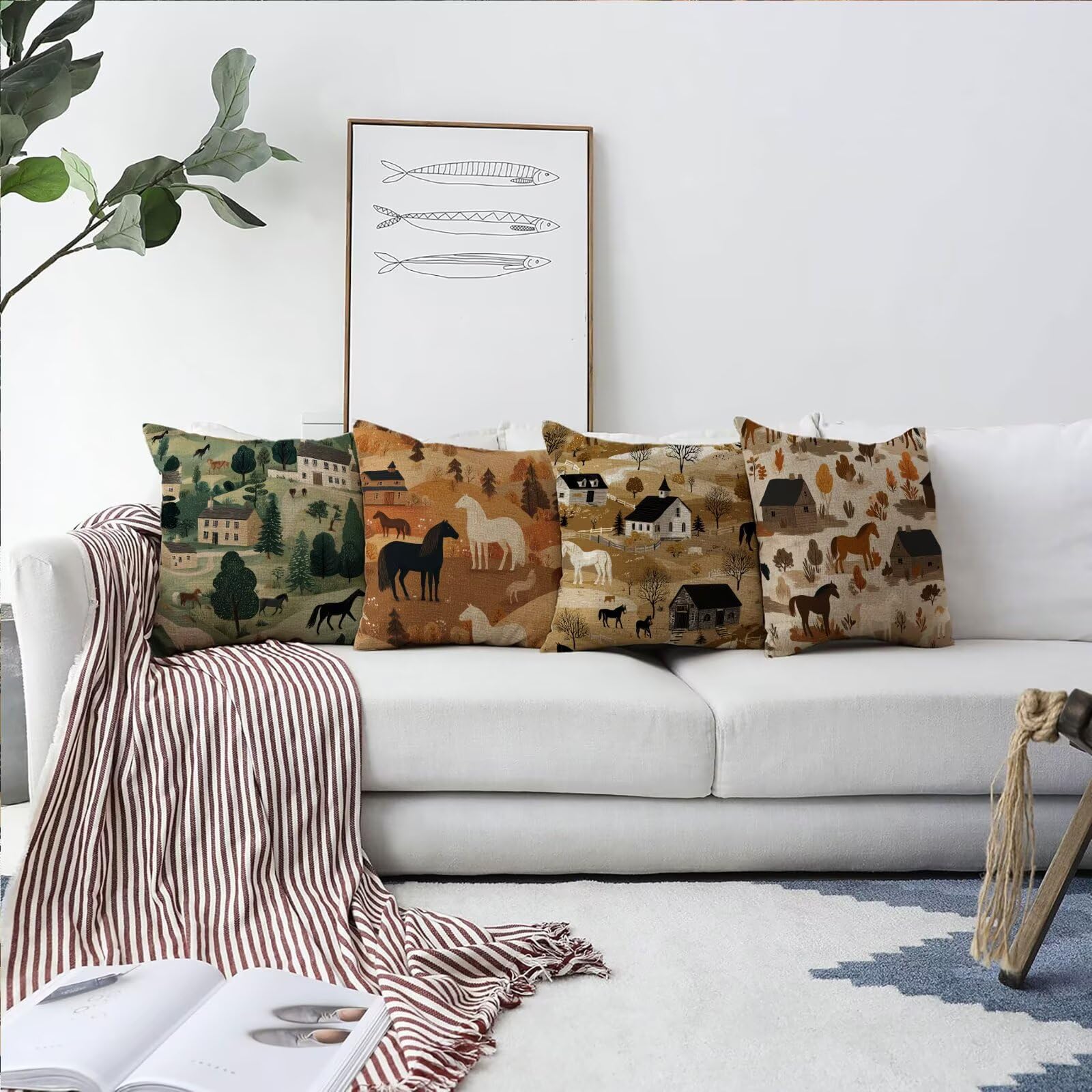 Żółte poszewki na poduszki ze zwierzętami 70 x 70 cm 4 sztuki, lniana kwadratowa poszewka na poduszkę dekoracyjna z niewidocznym zamkiem błyskawicznym poduszki zewnętrzne do dekoracji biura na