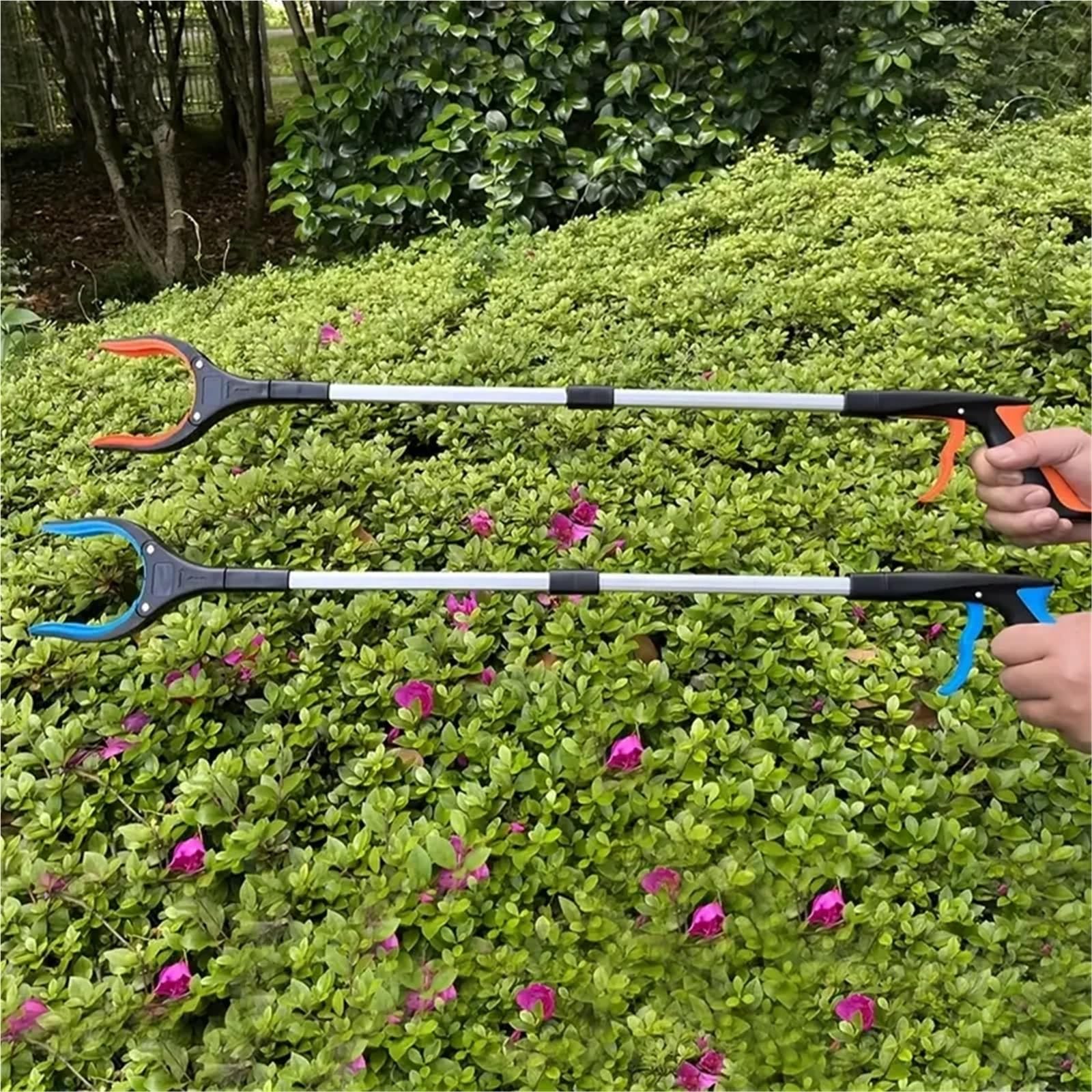 Recogedor de Basura 2 Piezas con Abrazadera giratoria 360 ​​Grados, recogedor Ligero y Resistente for Personas Mayores, Herramienta Recogida 32 Pulgadas para Jardín(Blue)