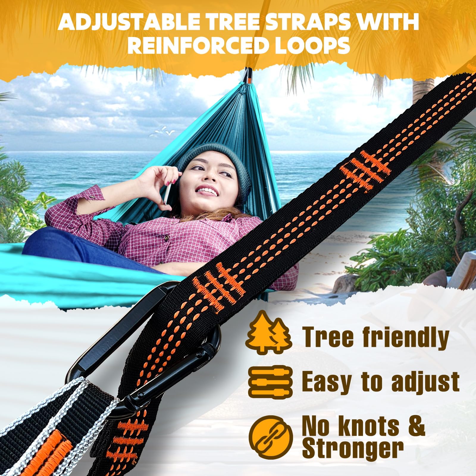 NTUREFUN Amaca da Campeggio da Viaggio Ultraleggera | Capacità di Carico 300kg,(275 x140 cm) Traspirante,Nylon da Paracadute ad Asciugatura Rapida | 2 x Moschettoni, 2 x Corde in Nylon Incluse