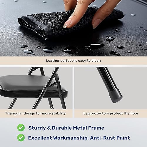 Miniatura 5 de InfiniPower Paquete de 2 sillas plegables con asientos acolchados de cuero y marco de metal duradero, cómodas, plegables, portátiles, interiores y