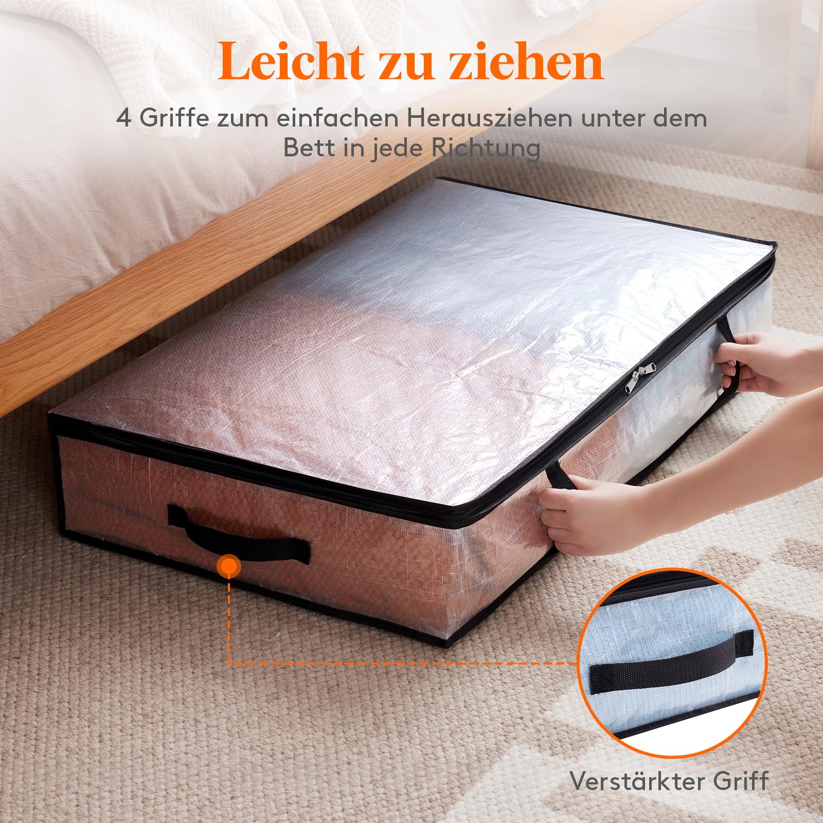 Lifewit 4 Stück Transparente Plastik Unterbett Aufbewahrungstasche, 60L Unterbettkommode Aufbewahrungsbox mit Decke Aufbewahrungstasche Kleidung mit Verstärktem Griff für Bettdecken, Kleidung, Decke