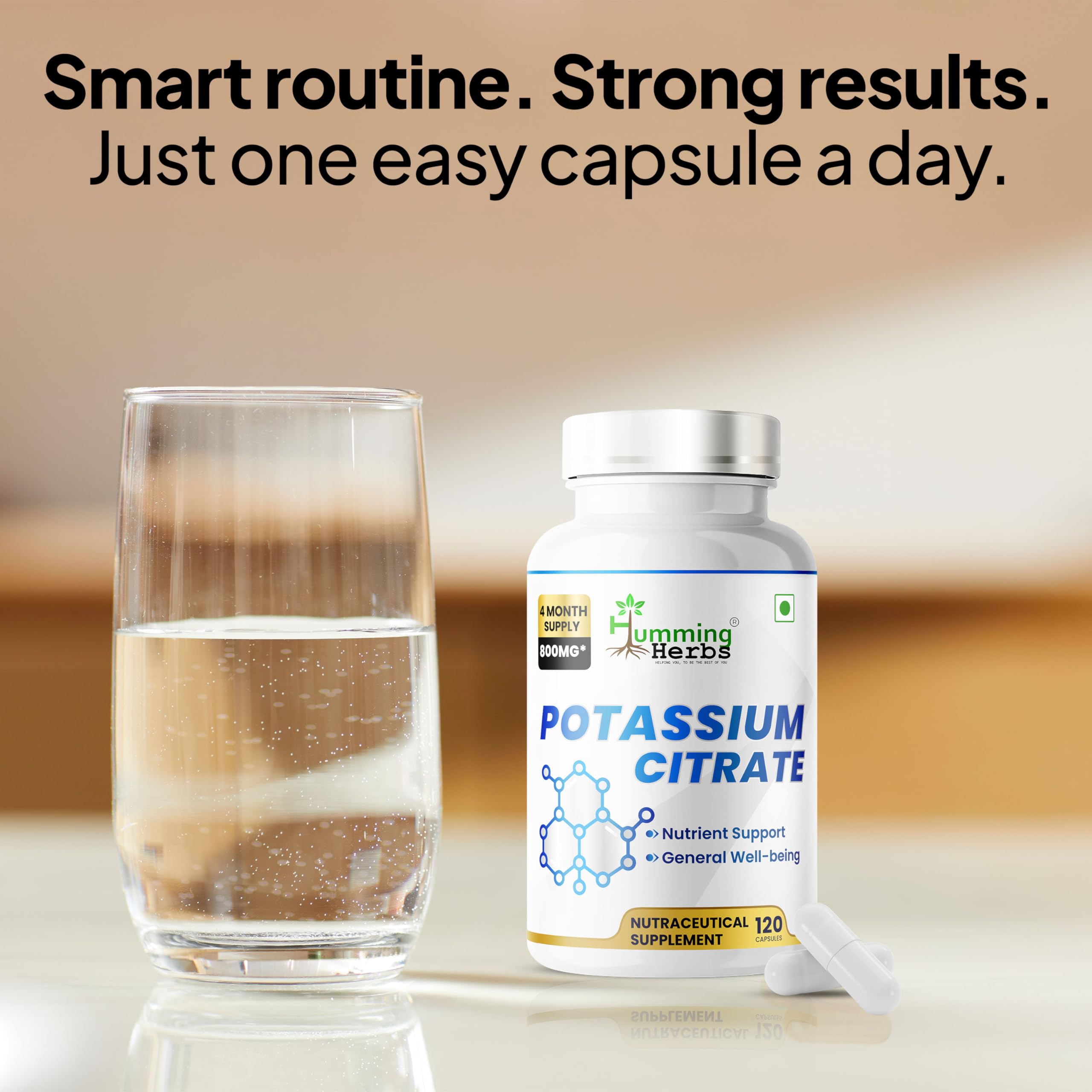 Humming Herbs Potassium Citrate Electrolyte Balance, Muscle & Heart Support | Essential Mineral for Hydration, Nerve Function & General Well-Being (120) 4
