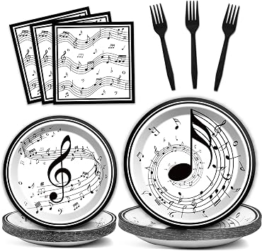 Musical Note Plates Napkins Music Themed Party Tableware Musical Notes Dinnerware Disposable Paper Plates for Baby Shower Music Concert Birthday Karaoke Party Supplies 24 Guests