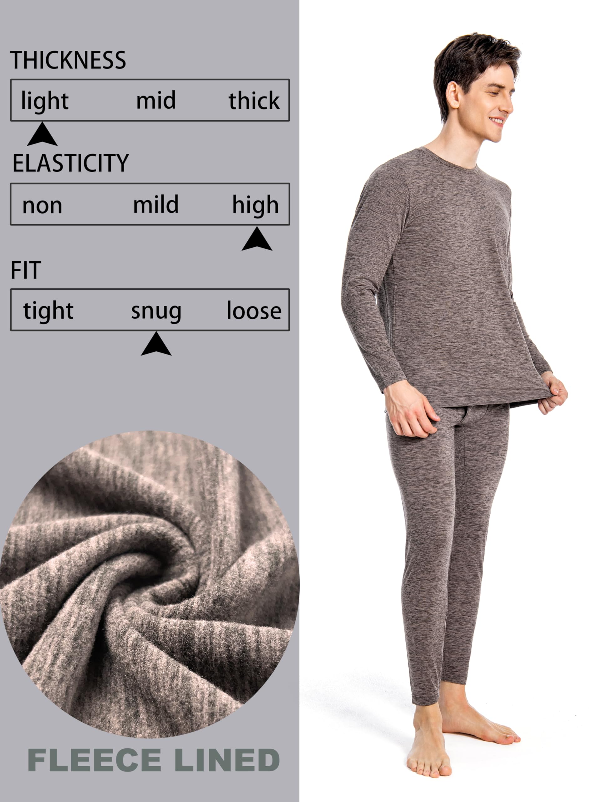 Nutria Set di Biancheria Intima Termica da Uomo Completo Intimo Termico in Pile Interno Funzionale, Maglietta e Pantaloni Termici Leggera Girocollo Manica Lunga Sci Corsa Ciclismo Palestra U07