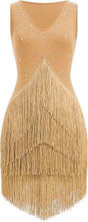 IDOPIP Rhinestone Fringe Latin Dance Dress for Women Ballroom Dance Costume