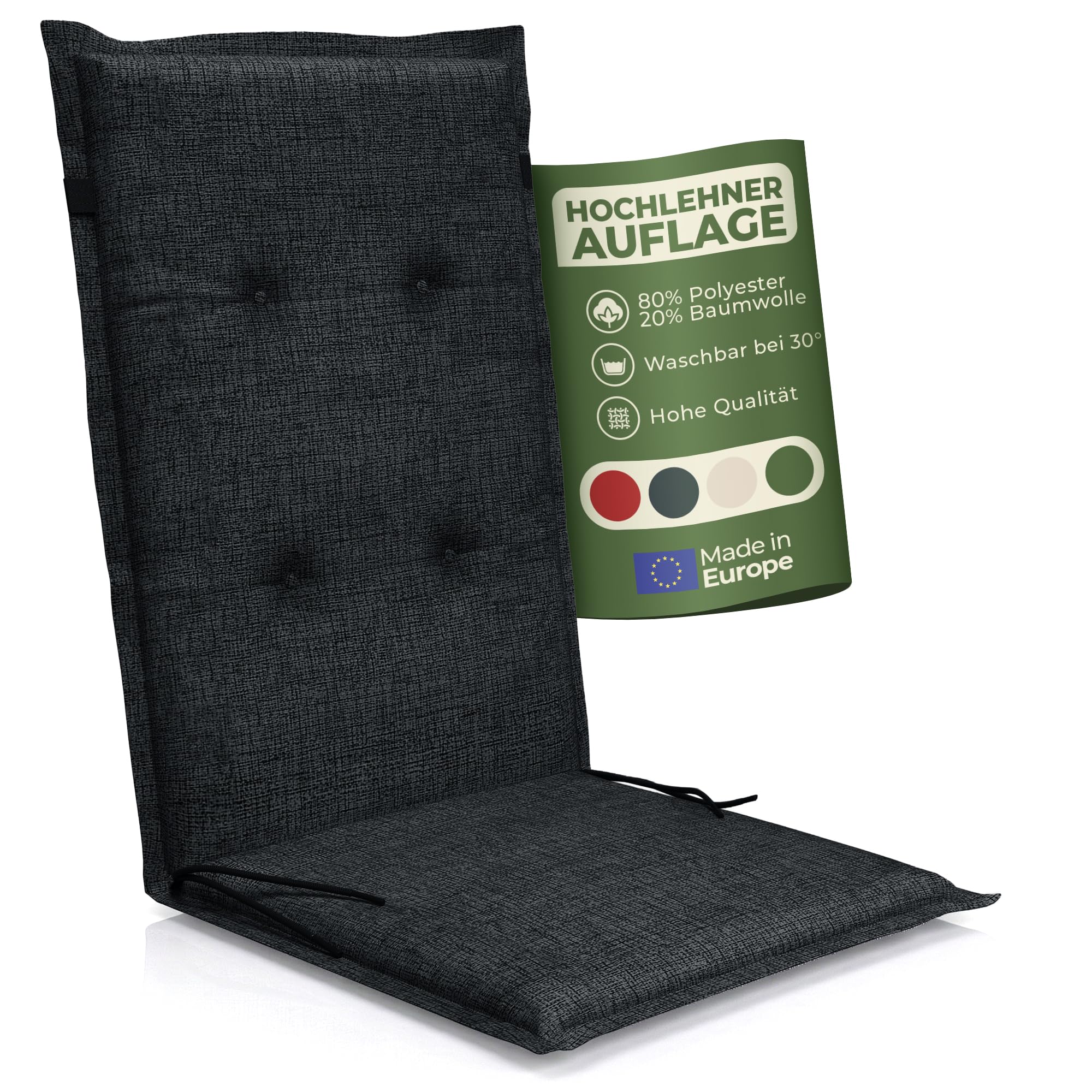 Coussin de jardin dossier haut Florence anthracite avec mousse dense