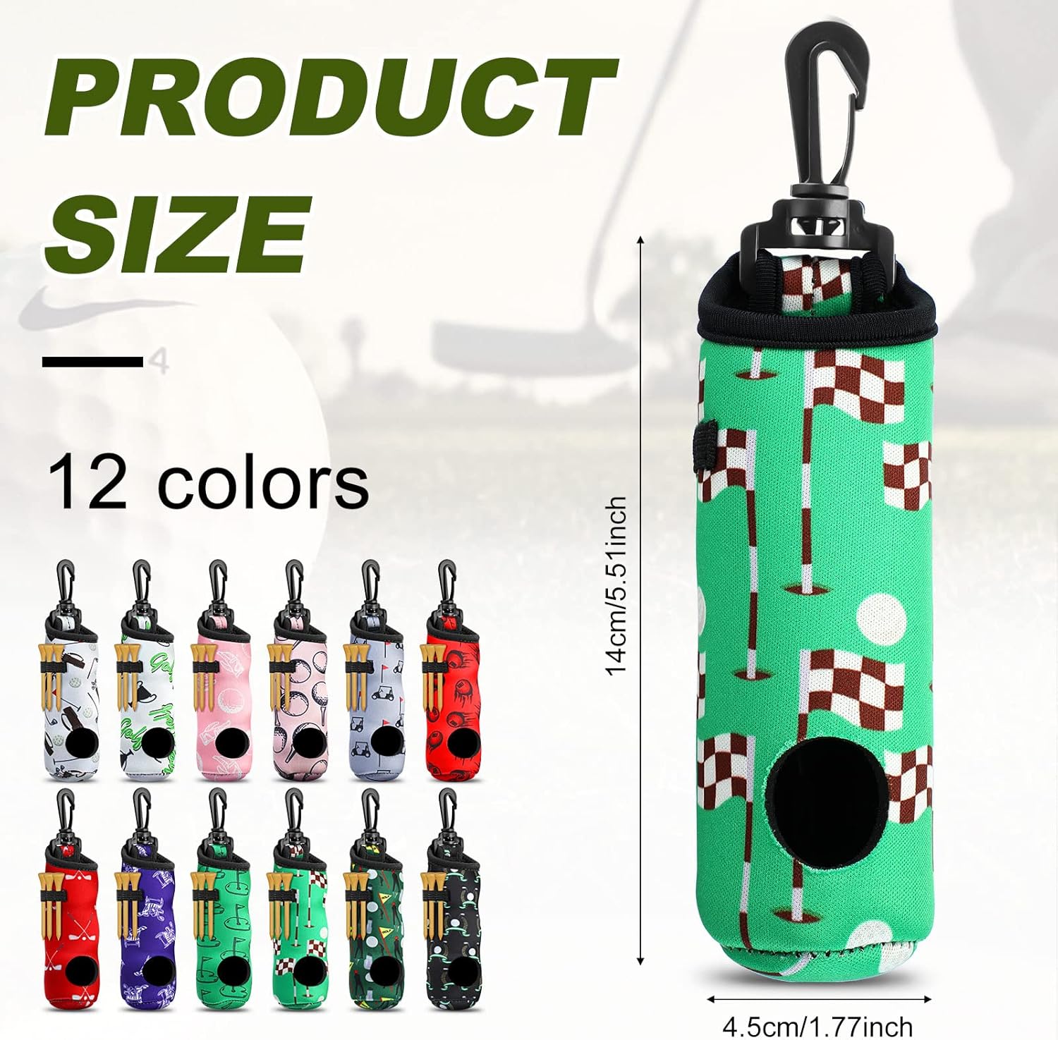 Jerify 12 Pieces Golf Ball Holder Soft Carry Bag with Tee Holder Keychain Belt Clip Hook Portable Golf Accessories for Women Ladies Golfer Pouch Gifts, 12 Styles - Image 2