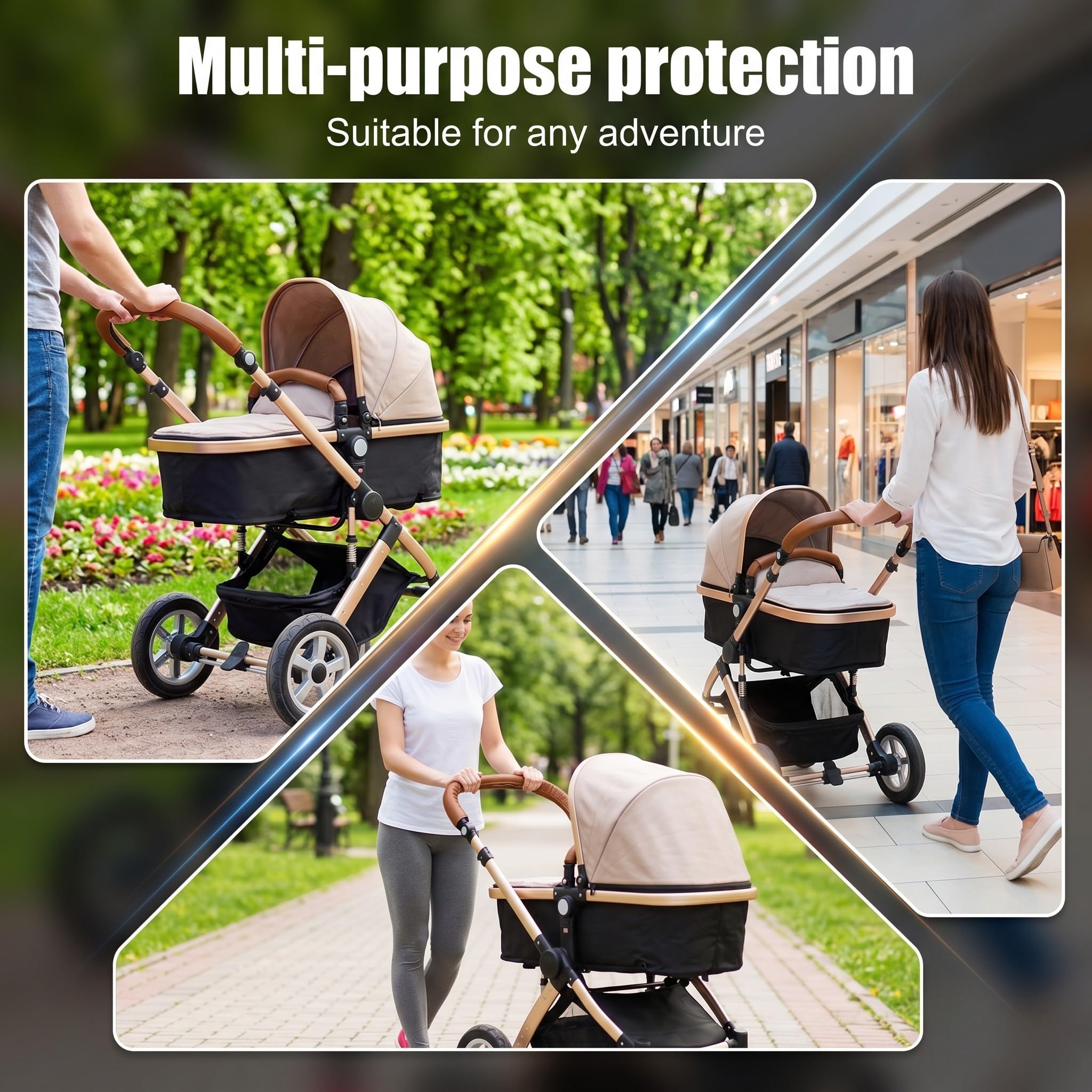Copri Maniglia Passeggino Universale, Protezione Manubrio in Pelle Sintetica Marrone 6x53 cm, Rivestimento Bracciolo con Cerniera, Accessori Passeggino Compatibili con,