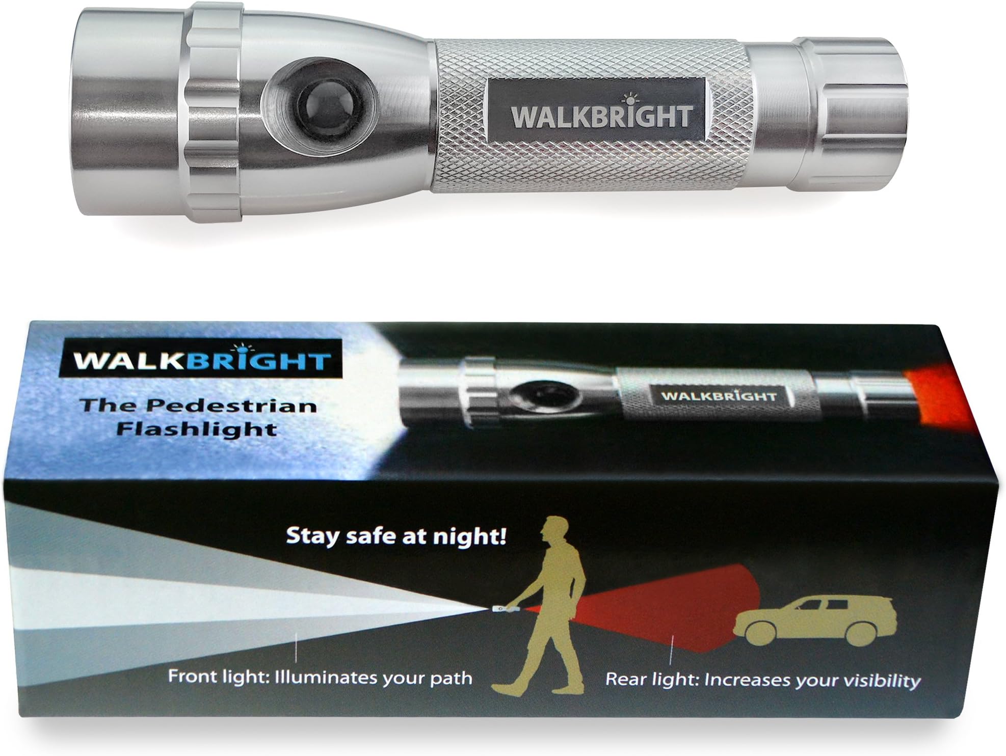 Safety Flashlight for Walking at Night - Bright front light illuminates your path - Red rear light provides visibility from behind - Stay safe when You walk at night!