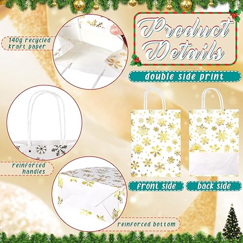 Miniatura 3 de Paquete de 50 bolsas de regalo de Frozen con copos de nieve, bolsas de fiesta de invierno congeladas con papel de seda para copo de nieve,