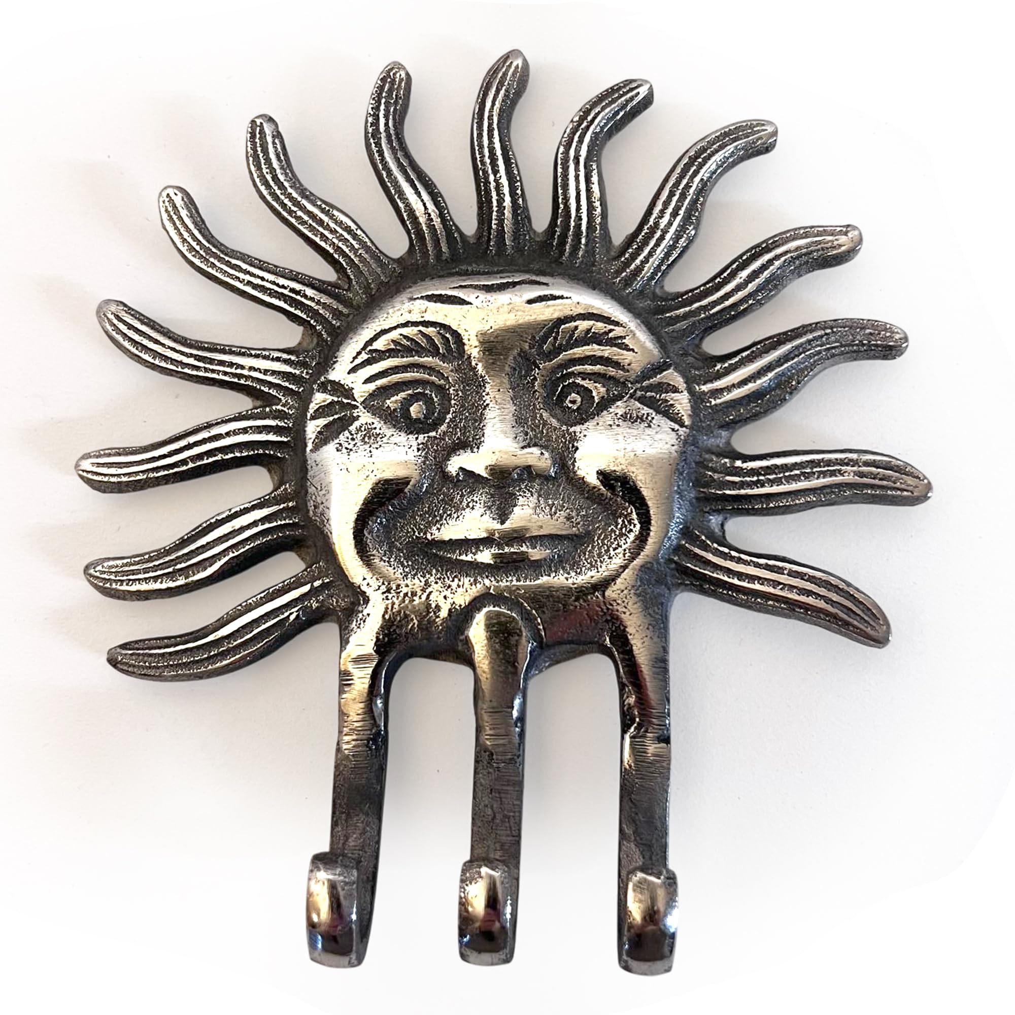 Thorness Silver Sun Celestial Wall Hook- Decorative Key Holder & Coat Rack, Multi Purpose Hanging Hook For Entryway & Home Decor