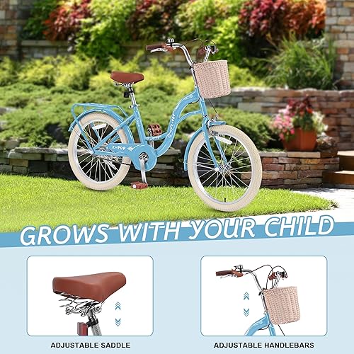 Miniatura 4 de Bicicletas para niñas de 8 a 12 años, bicicleta para niñas de 20 pulgadas con canasta, bicicletas ligeras para niños con freno en V delantero +