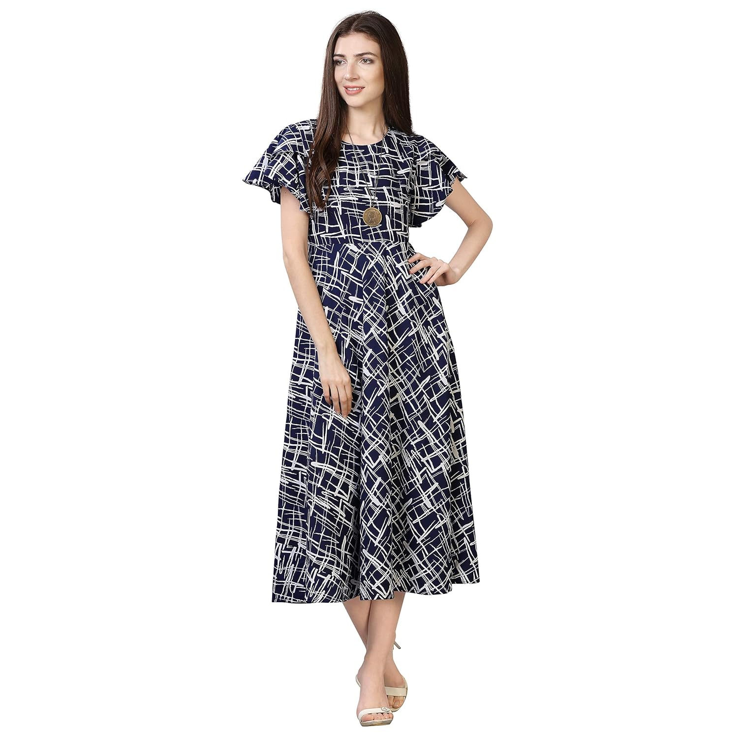 OOMPH! Women’s Western & Fusion wear Midi Dresses for Women, Beach, Blue – md62